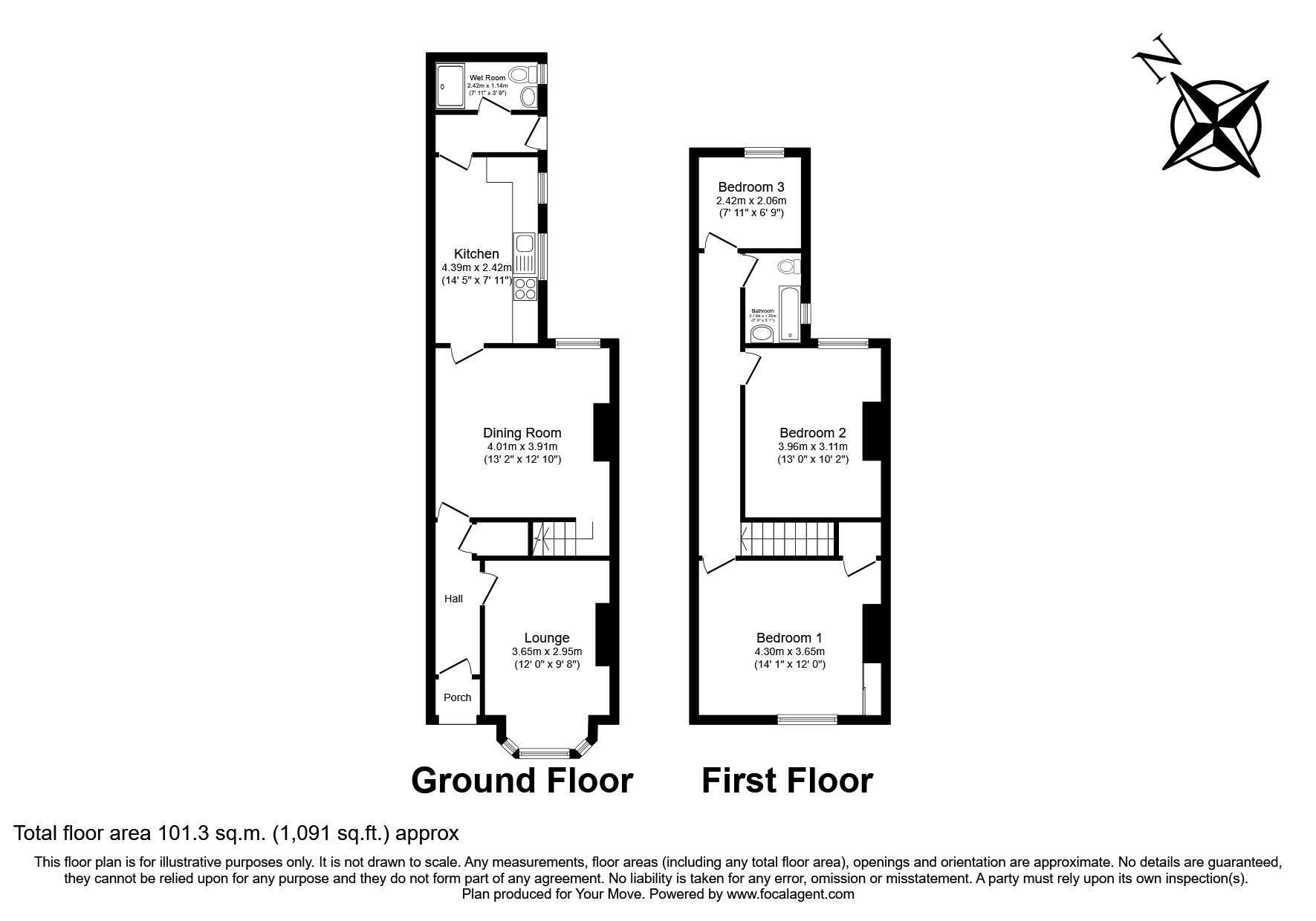 Floorplan of 3 bedroom Mid Terrace House to rent, Royston Avenue, Bentley, South Yorkshire, DN5