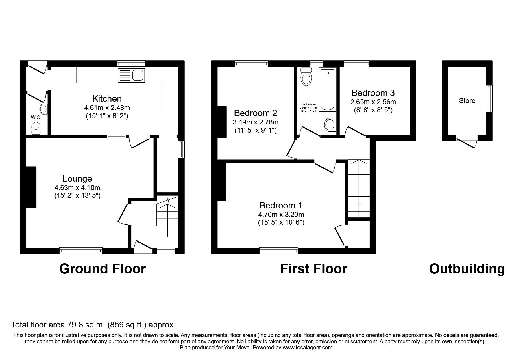 Floorplan of 3 bedroom Mid Terrace House to rent, Crecy Avenue, Doncaster, South Yorkshire, DN2