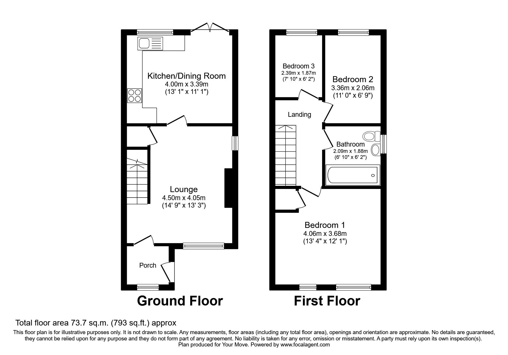Floorplan of 3 bedroom Semi Detached House to rent, Grange Court, Bentley, South Yorkshire, DN5