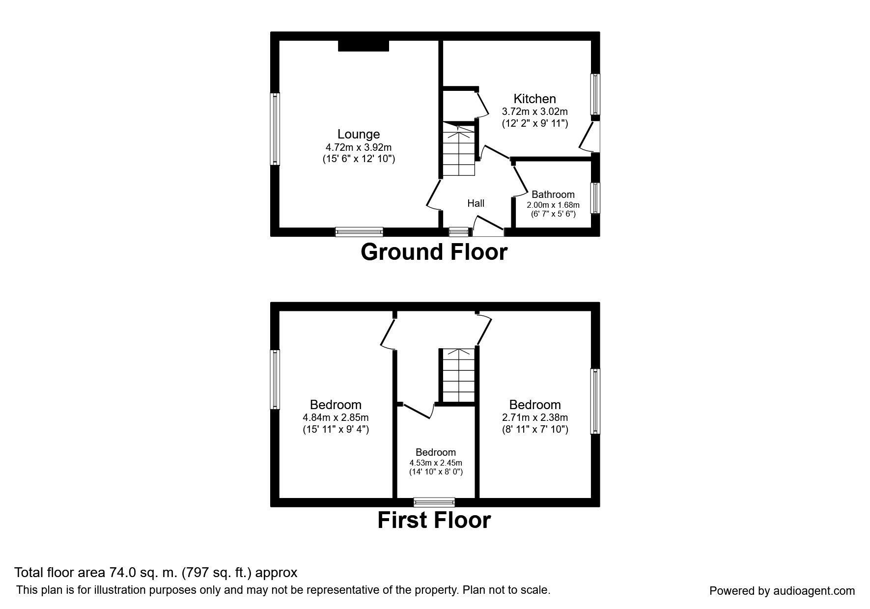 Floorplan of 3 bedroom Semi Detached House to rent, Lutterworth Drive, Adwick-Le-Street, South Yorkshire, DN6