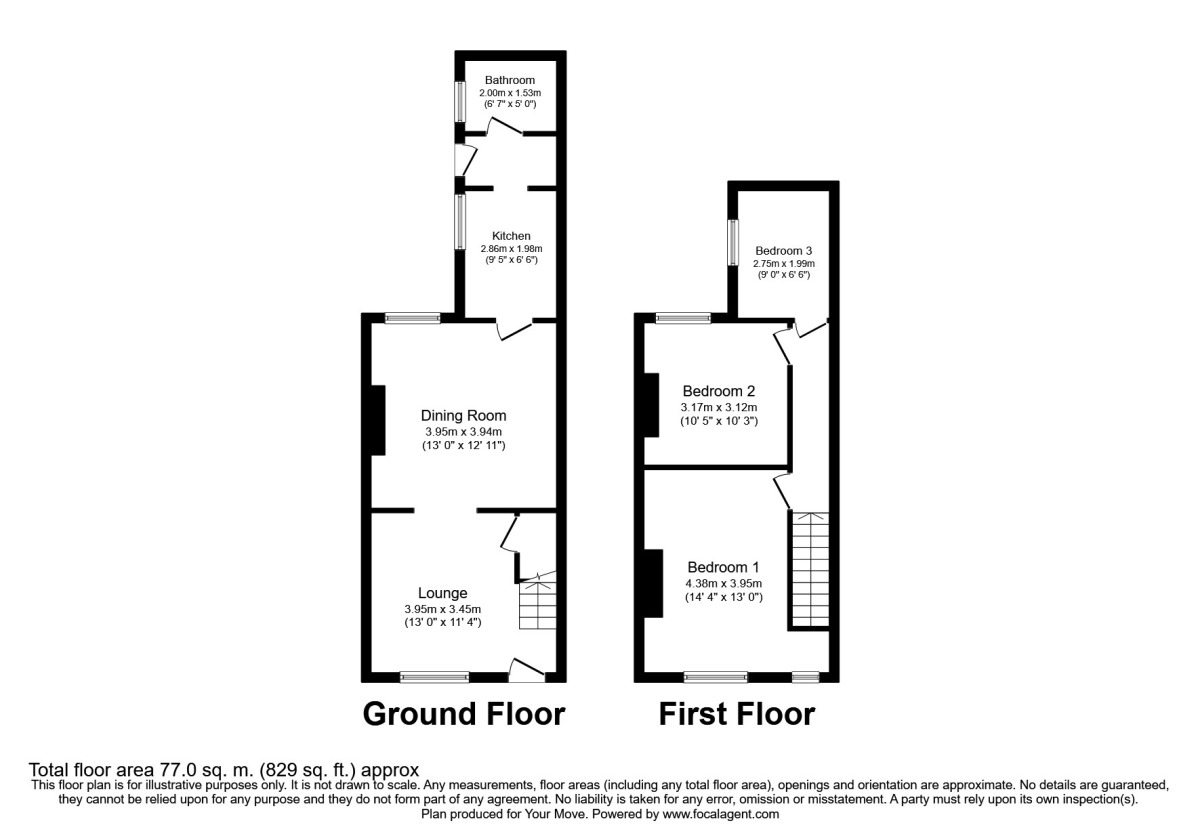 Floorplan of 3 bedroom Mid Terrace House to rent, Victoria Road, Edlington, South Yorkshire, DN12