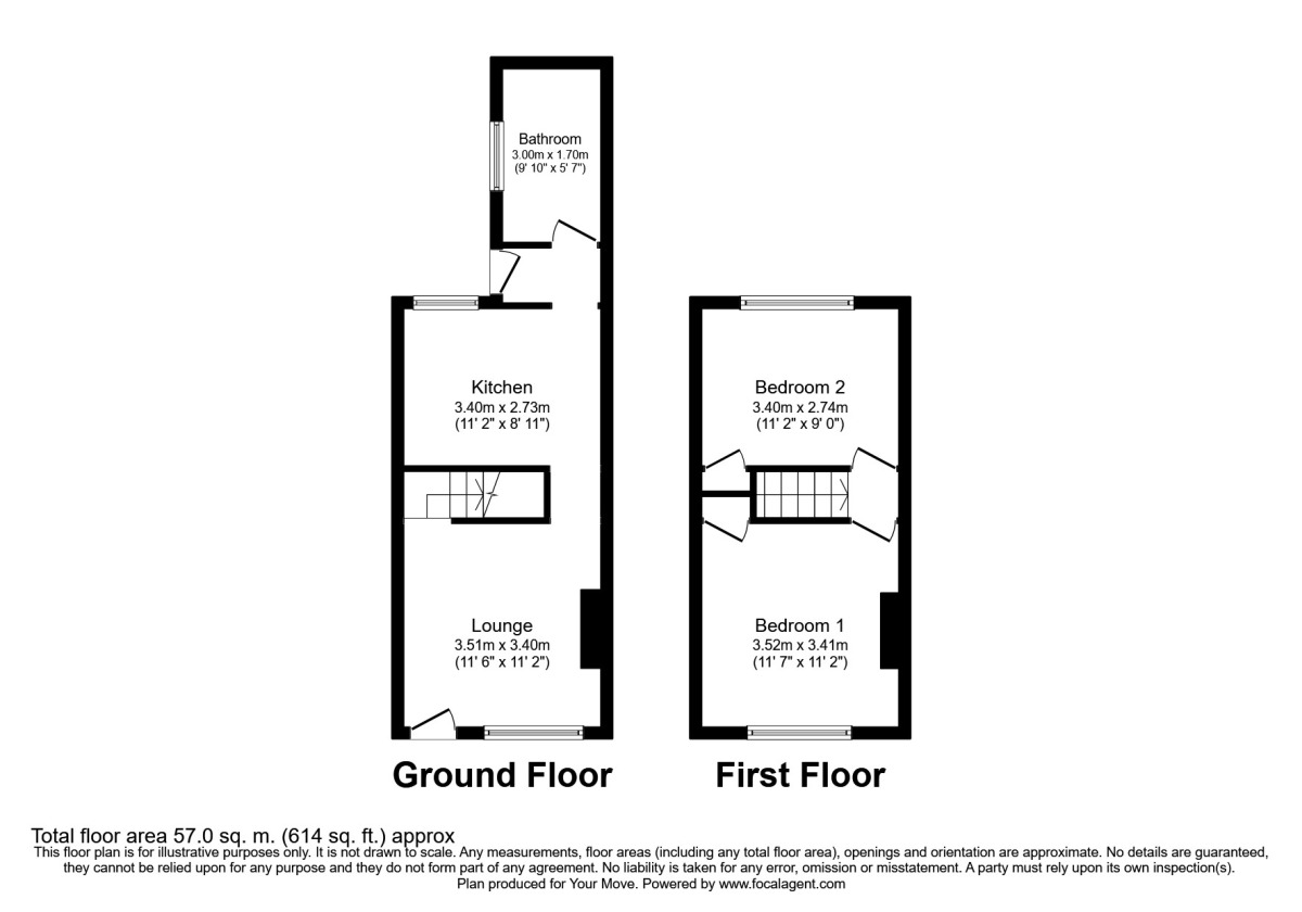 Floorplan of 2 bedroom Mid Terrace House to rent, Riviera Mount, Doncaster, South Yorkshire, DN5