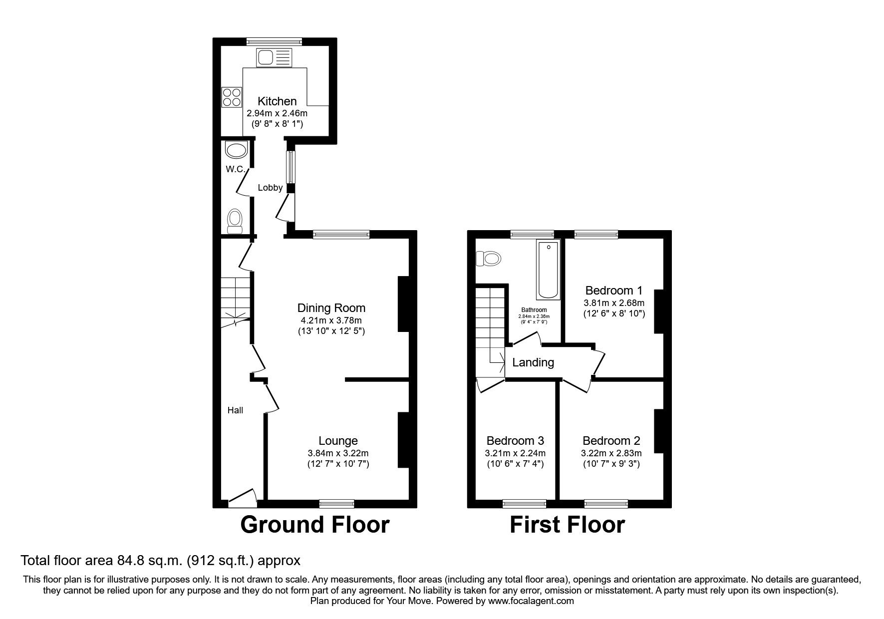 Floorplan of 3 bedroom Mid Terrace House to rent, Coppice Road, Highfields, South Yorkshire, DN6