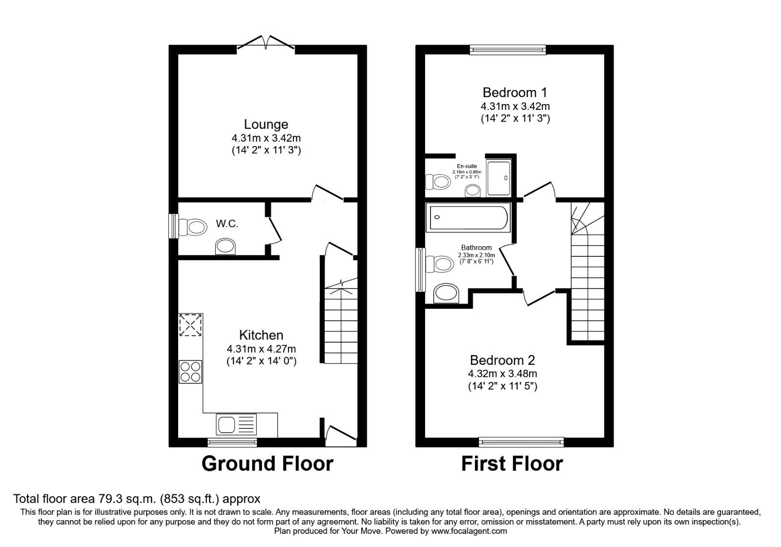 Floorplan of 2 bedroom Semi Detached House to rent, Great North Road, Woodlands, South Yorkshire, DN6