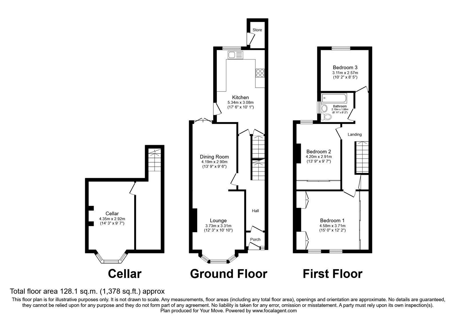 Floorplan of 3 bedroom Mid Terrace House to rent, Albany Road, Doncaster, South Yorkshire, DN4