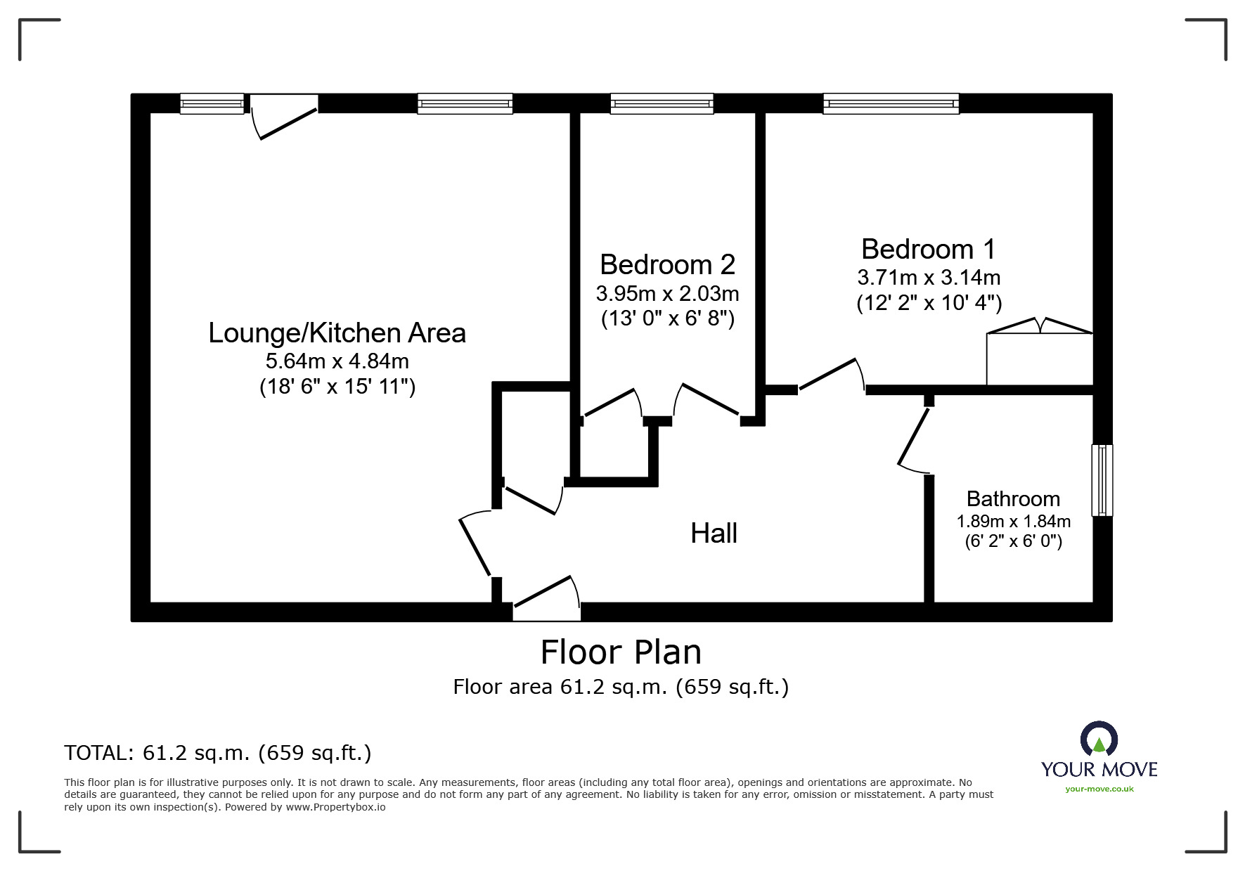 Floorplan of 2 bedroom Flat to rent, York Road, Doncaster, South Yorkshire, DN5