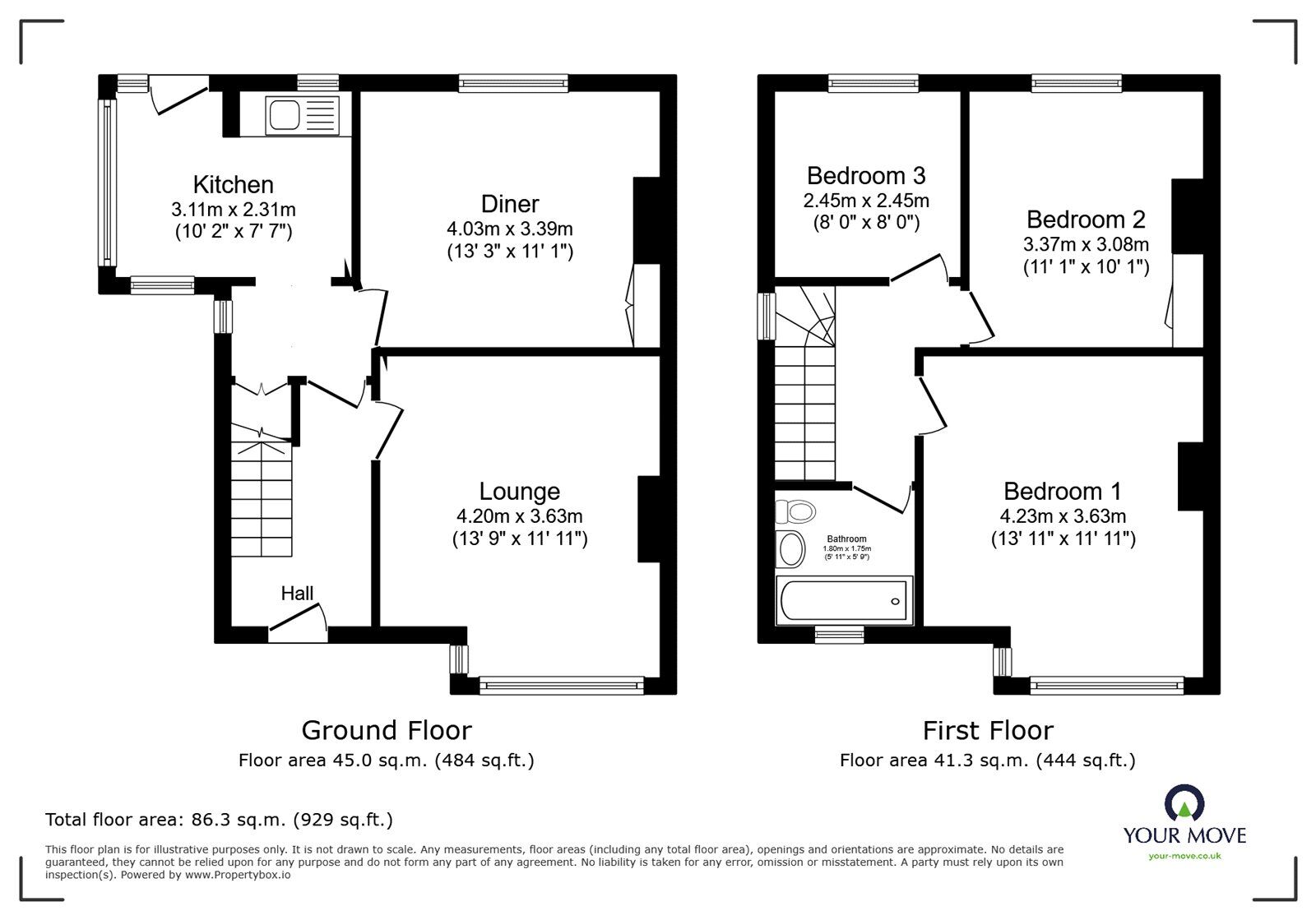 Floorplan of 3 bedroom Semi Detached House for sale, Halifax Crescent, Off York Road, Doncaster, South Yorkshire, DN5