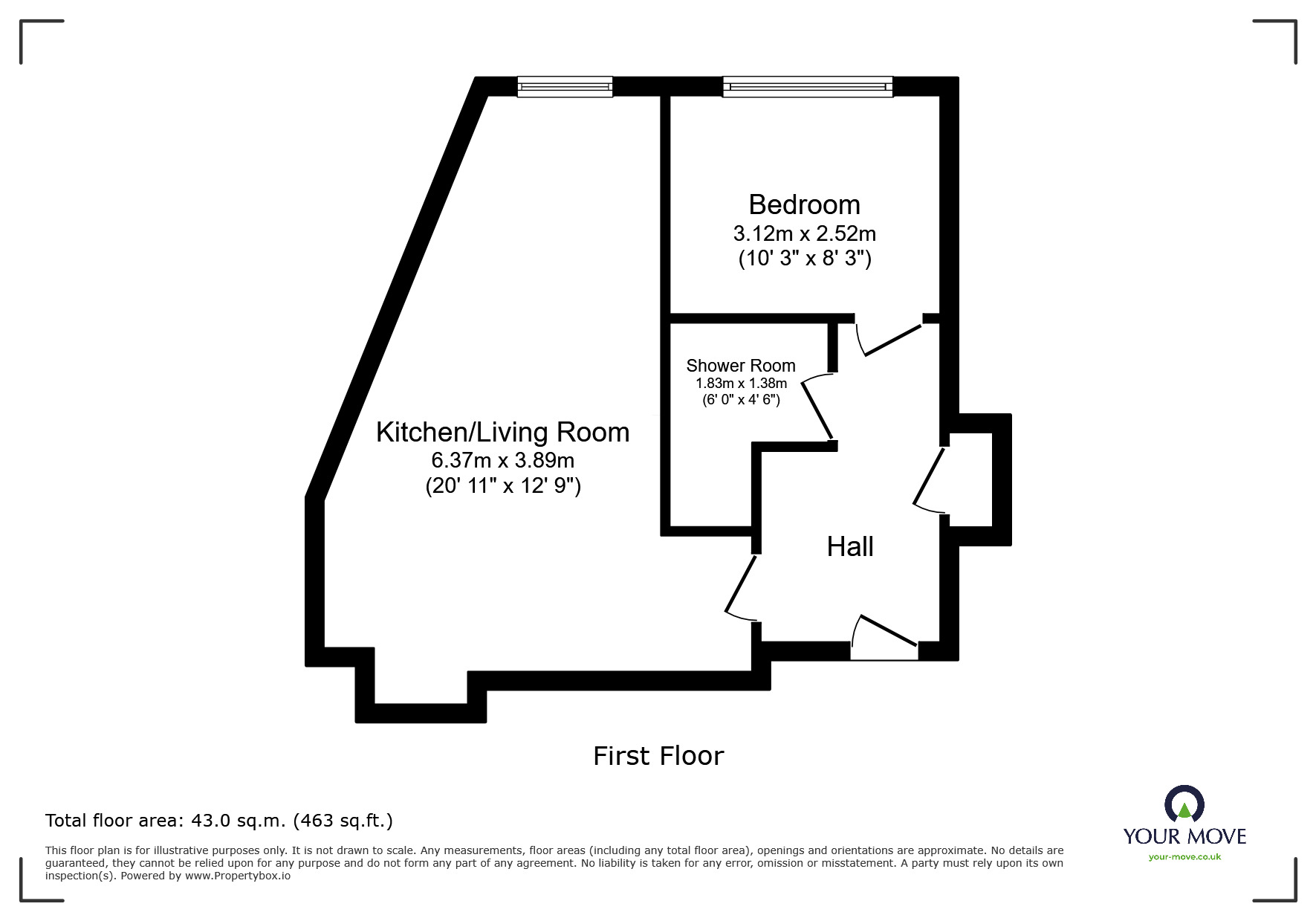 Floorplan of 1 bedroom Flat to rent, Cleveland Street, Doncaster, South Yorkshire, DN1