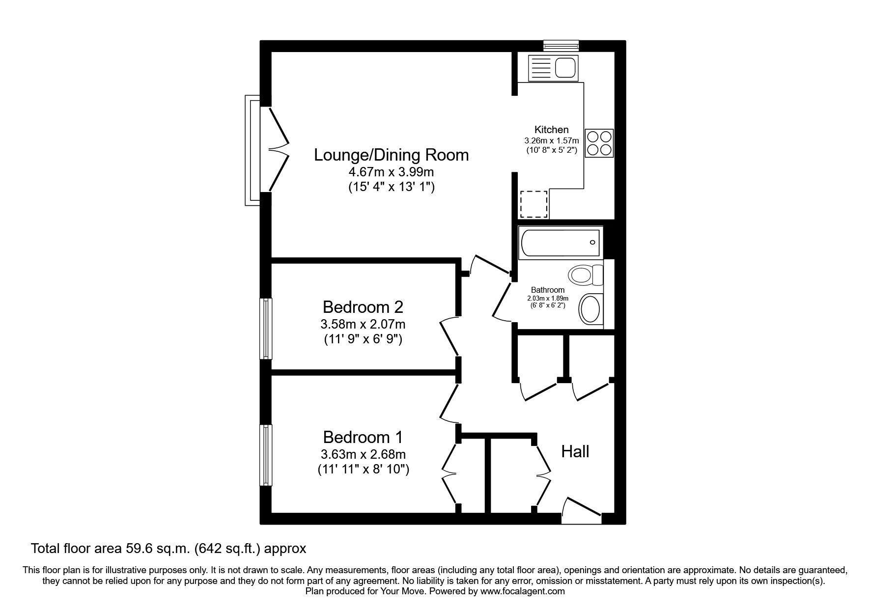 Floorplan of 2 bedroom  Flat for sale, Mill Bridge Close, Retford, Nottinghamshire, DN22