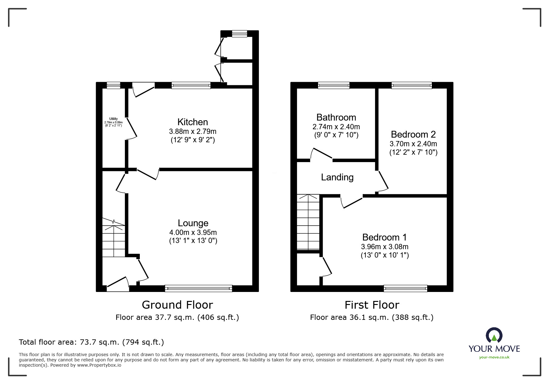 Floorplan of 2 bedroom Mid Terrace House for sale, Oakland Terrace, Edlington, South Yorkshire, DN12