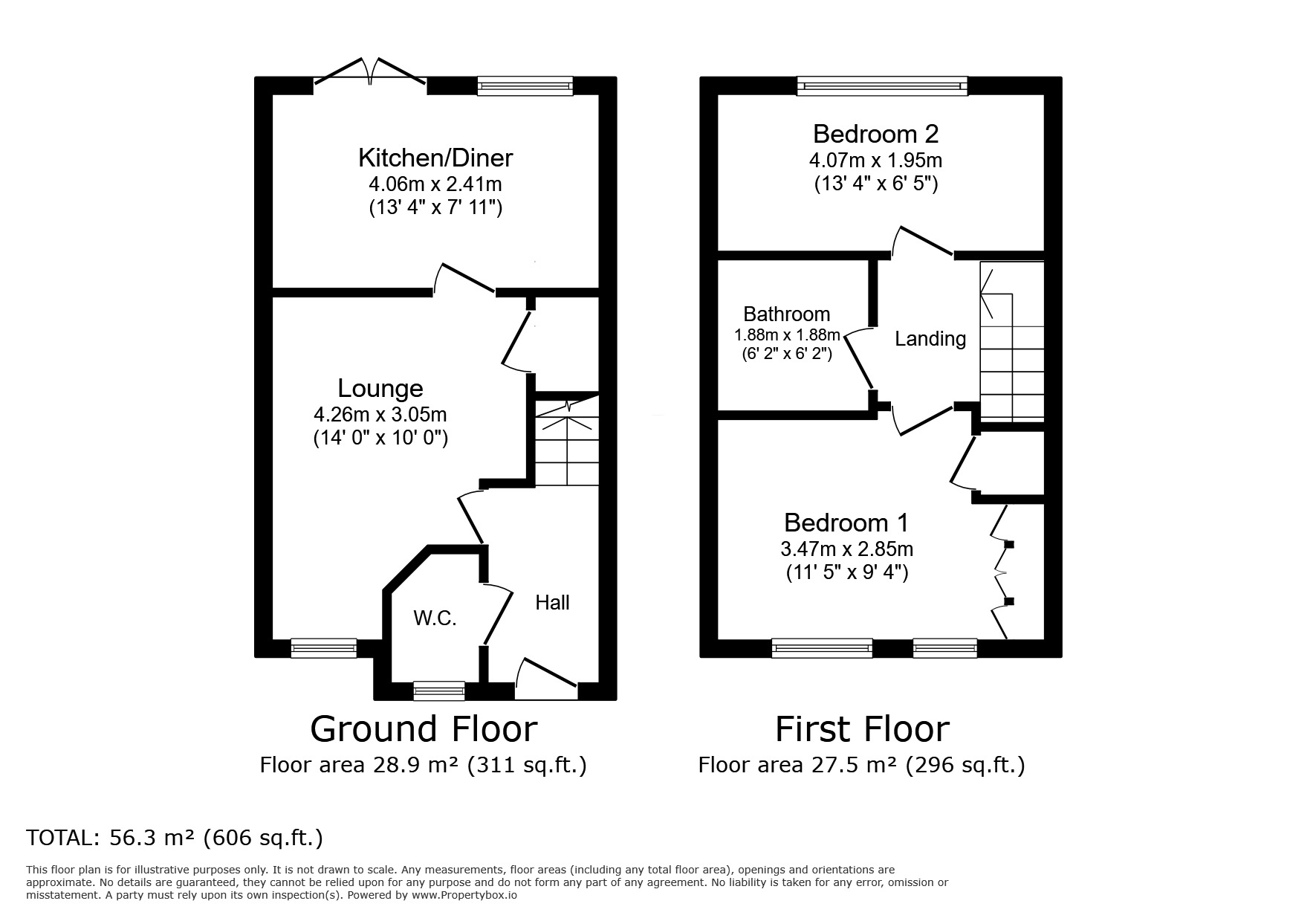 Floorplan of 2 bedroom End Terrace House for sale, Wentworth Grove, Bessacarr, Doncaster, South Yorkshire, DN4