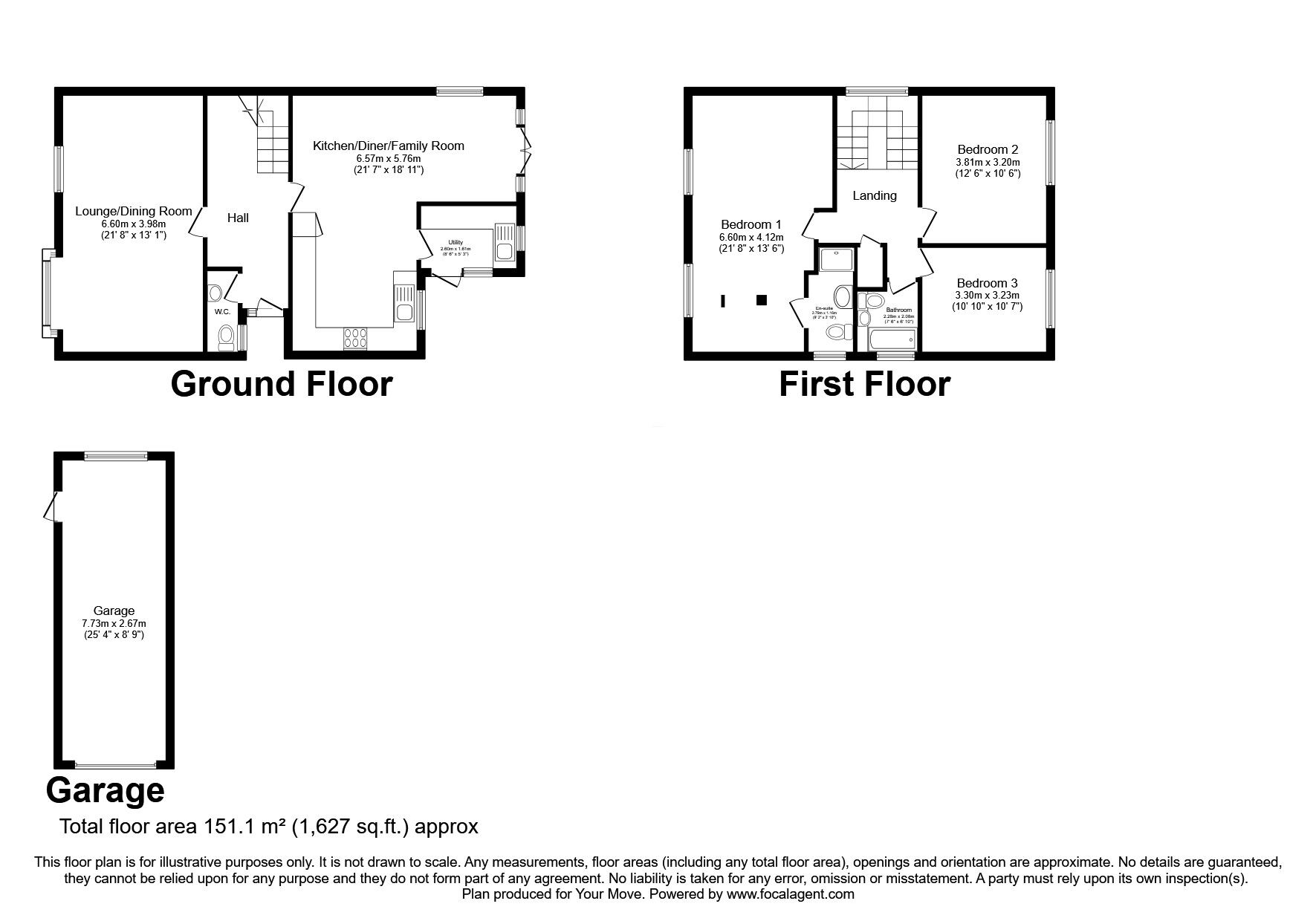 Floorplan of 3 bedroom Detached House for sale, Woodcross Avenue, Cantley, Doncaster, South Yorkshire, DN4