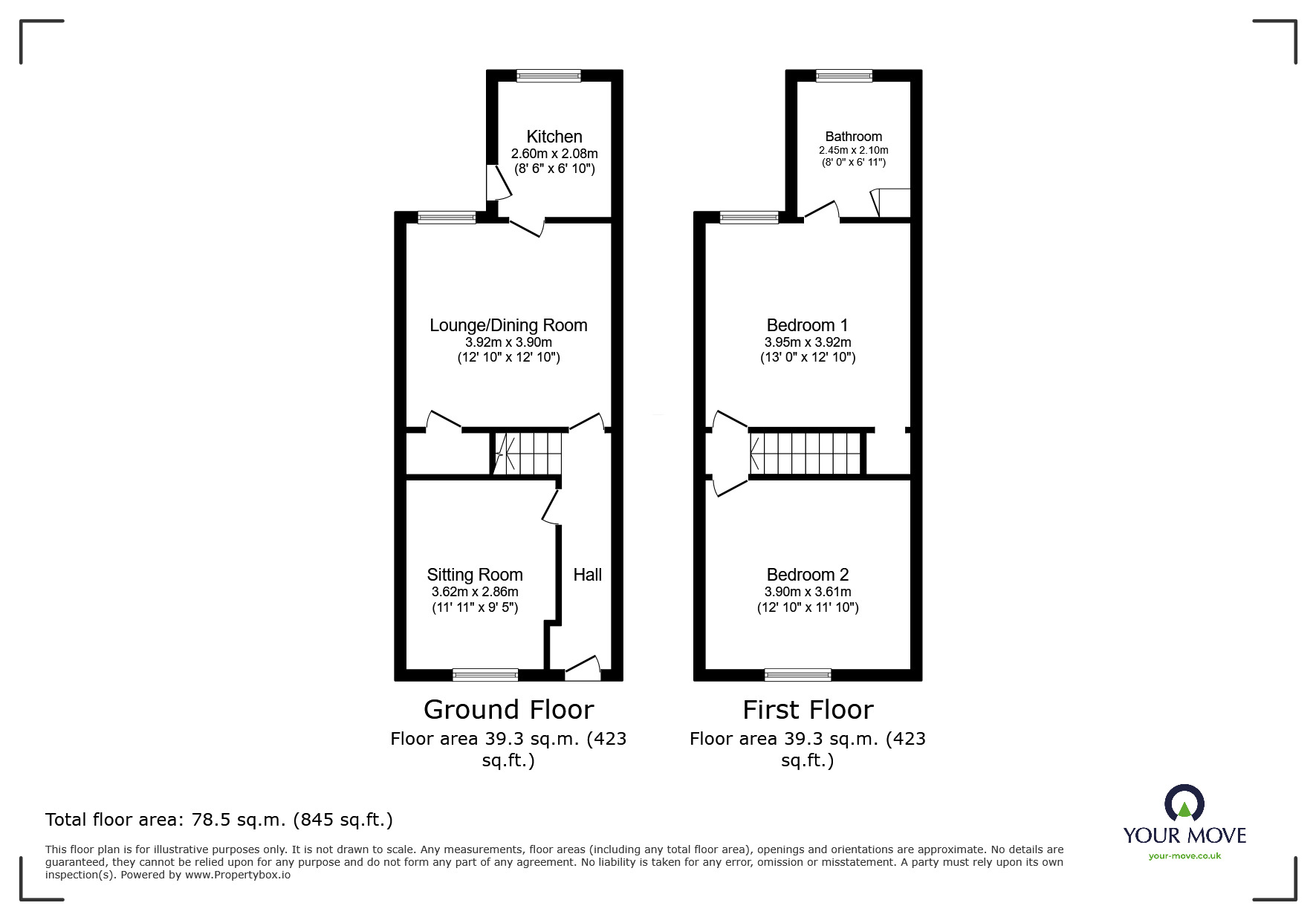 Floorplan of 2 bedroom Mid Terrace House for sale, Milbanke Street, Doncaster, South Yorkshire, DN1