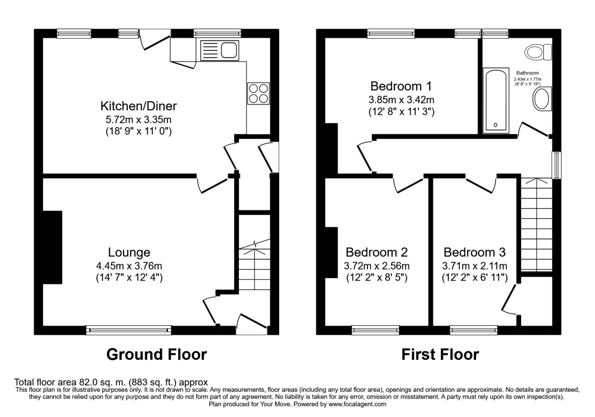 Floorplan of 3 bedroom Semi Detached House for sale, Airstone Road, Askern, South Yorkshire, DN6