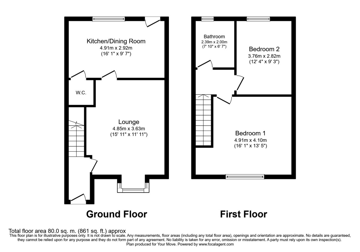 Floorplan of 2 bedroom Mid Terrace House for sale, Carr Hill Court, Balby, Doncaster, South Yorkshire, DN4