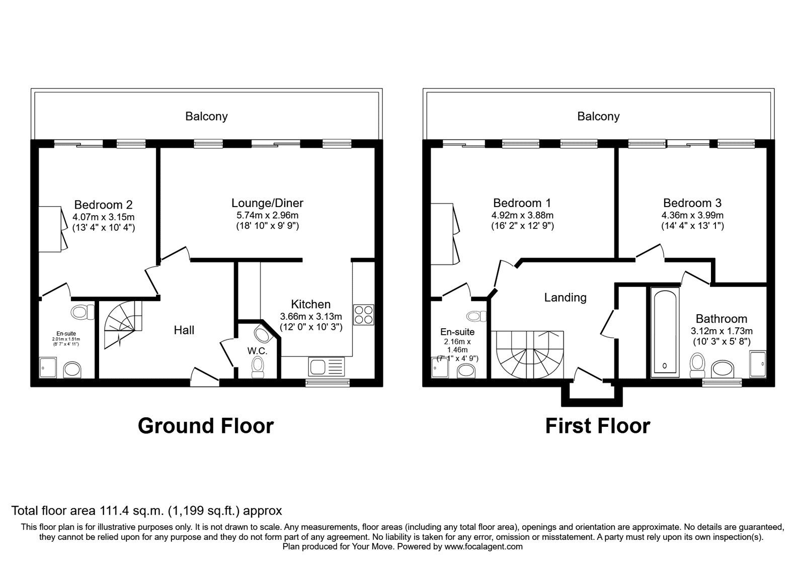 Floorplan of 3 bedroom  Flat for sale, Kentmere Drive, Doncaster, South Yorkshire, DN4