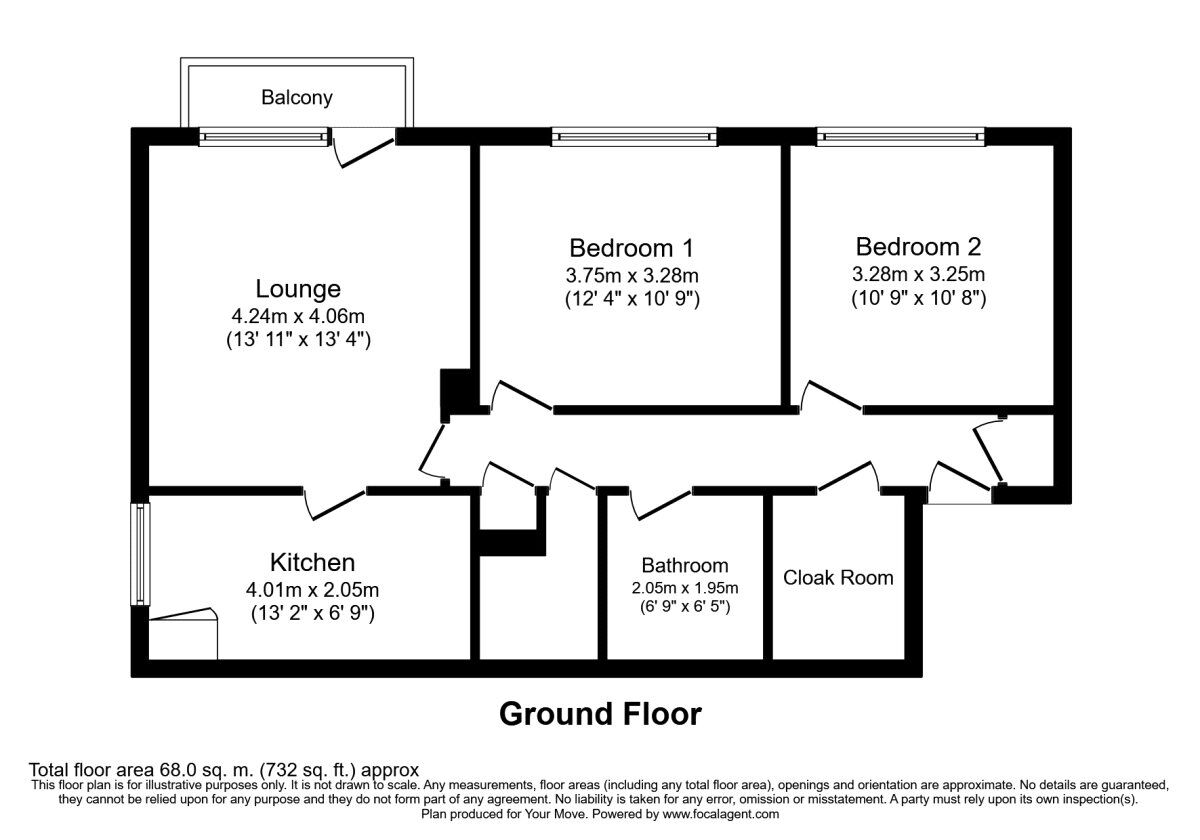 Floorplan of 2 bedroom  Flat to rent, Queensberry Road, Doncaster, South Yorkshire, DN2