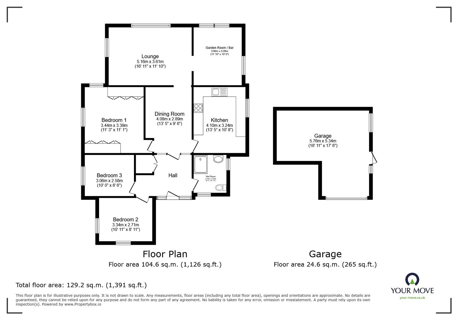 Floorplan of 3 bedroom Detached Bungalow for sale, Bell Lane, Ackworth, West Yorkshire, WF7