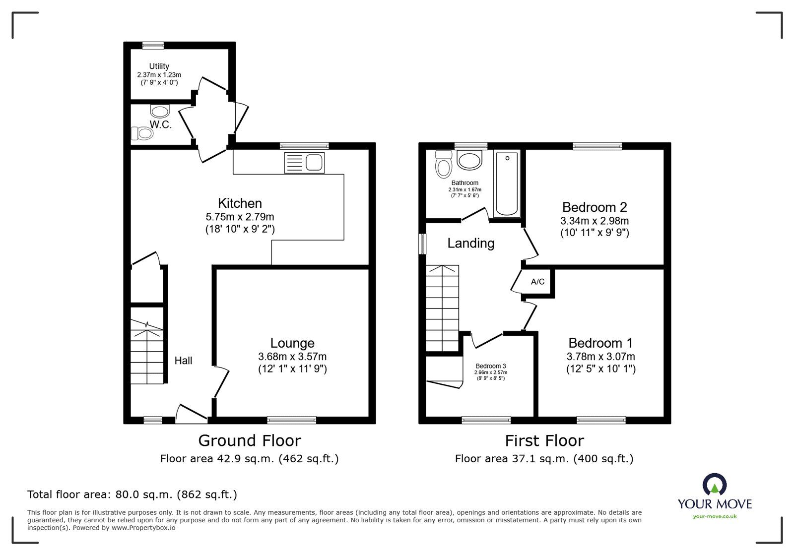 Floorplan of 3 bedroom Semi Detached House for sale, Linden Grove, Edlington, South Yorkshire, DN12