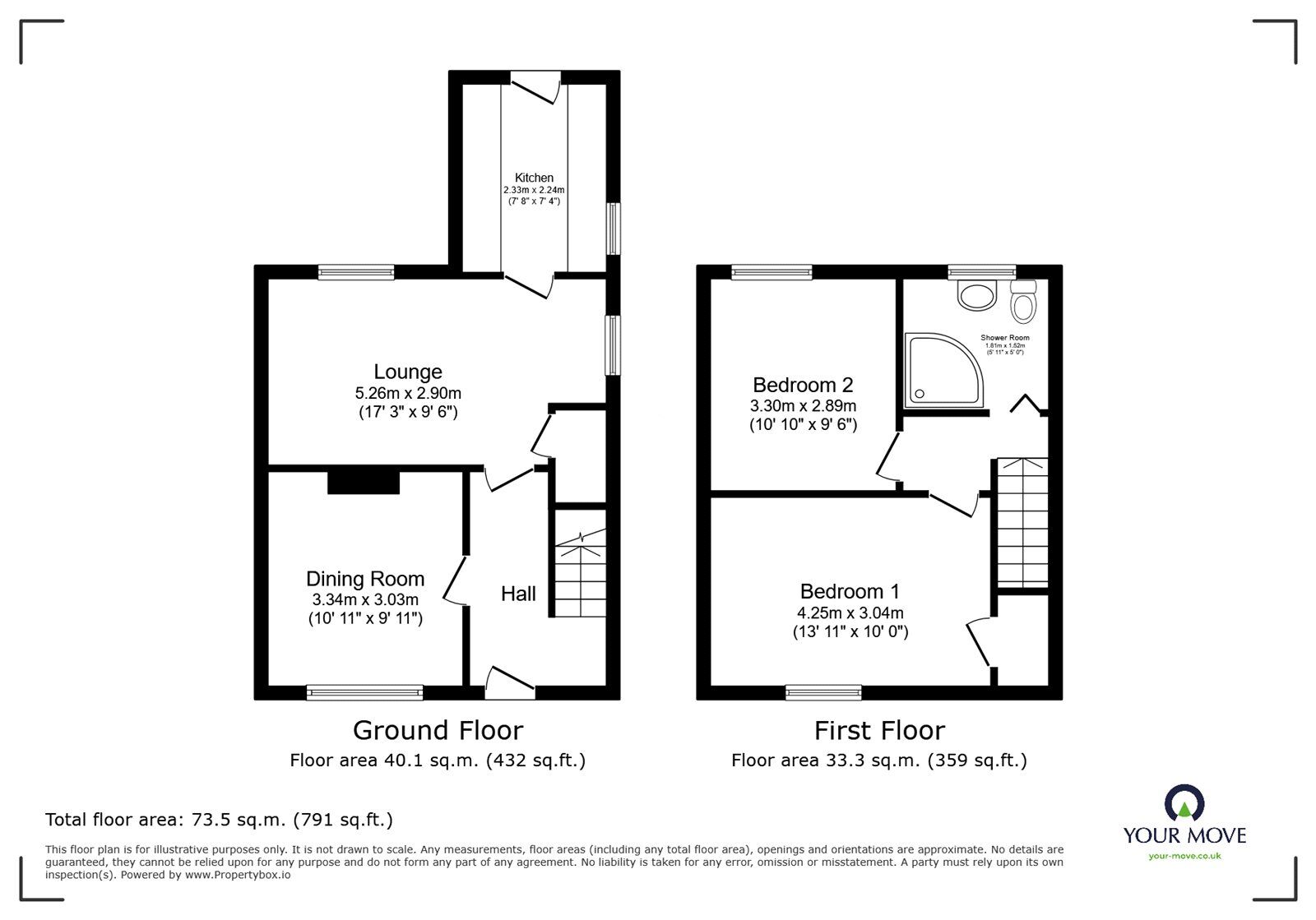 Floorplan of 2 bedroom Semi Detached House for sale, Lilac Crescent, Edlington, South Yorkshire, DN12
