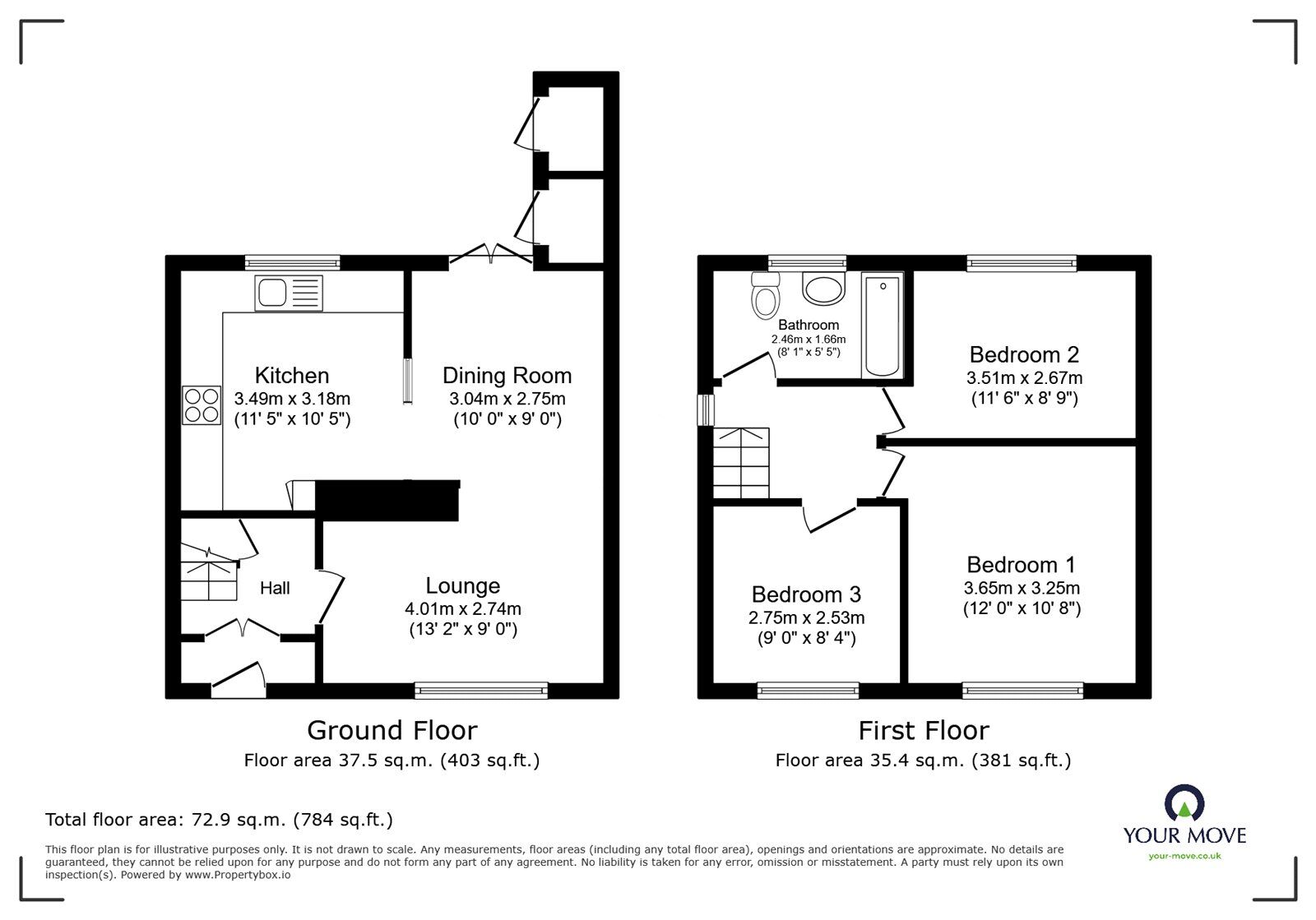 Floorplan of 3 bedroom Semi Detached House for sale, Roberts Road, Edlington, South Yorkshire, DN12