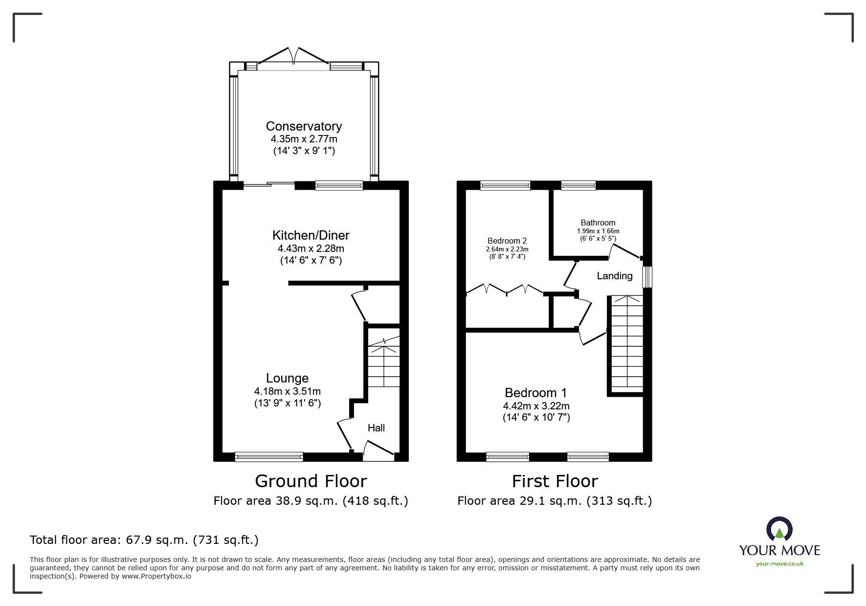 Floorplan of 2 bedroom Semi Detached House for sale, Bowland Close, Bentley, Doncaster, South Yorkshire, DN5