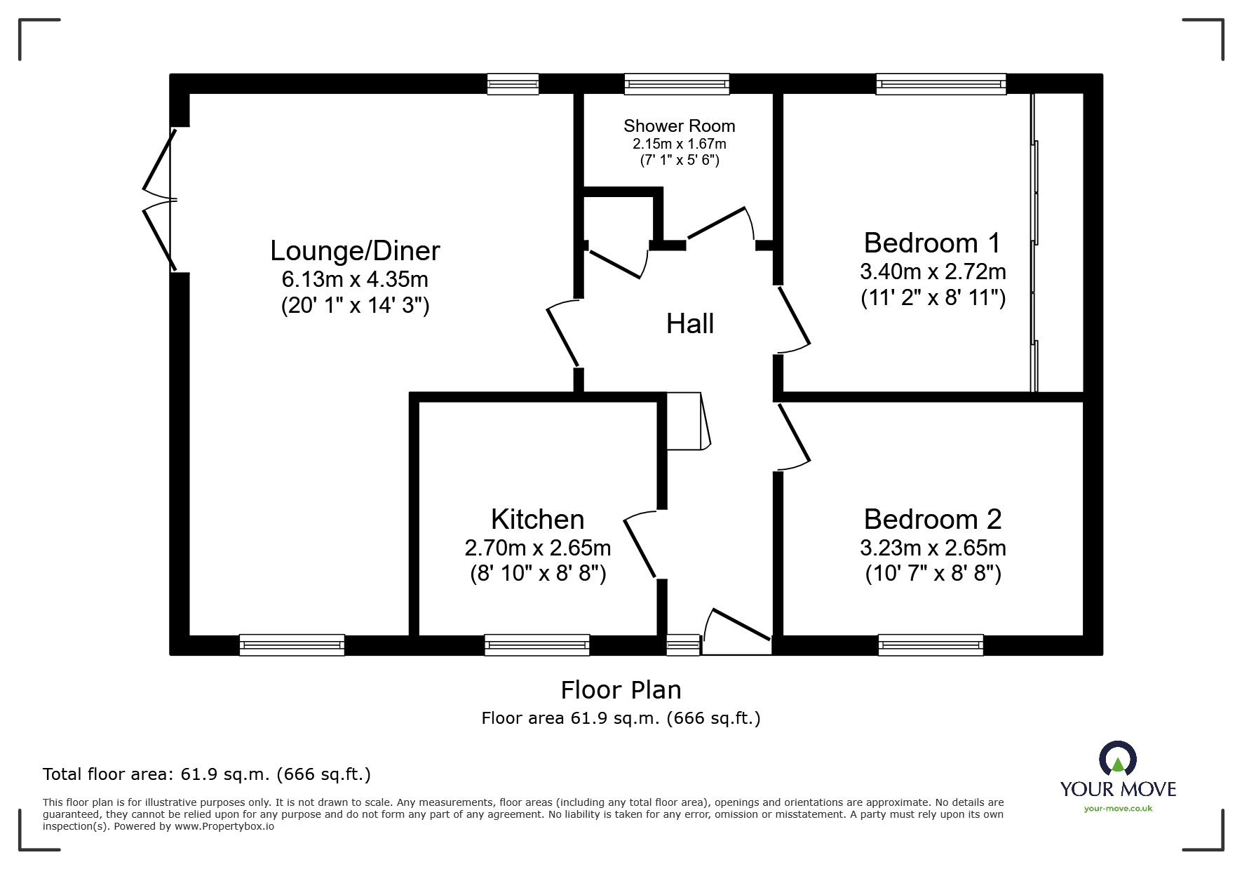 Floorplan of 2 bedroom Detached Bungalow for sale, Grange Court, Bentley, Doncaster, South Yorkshire, DN5