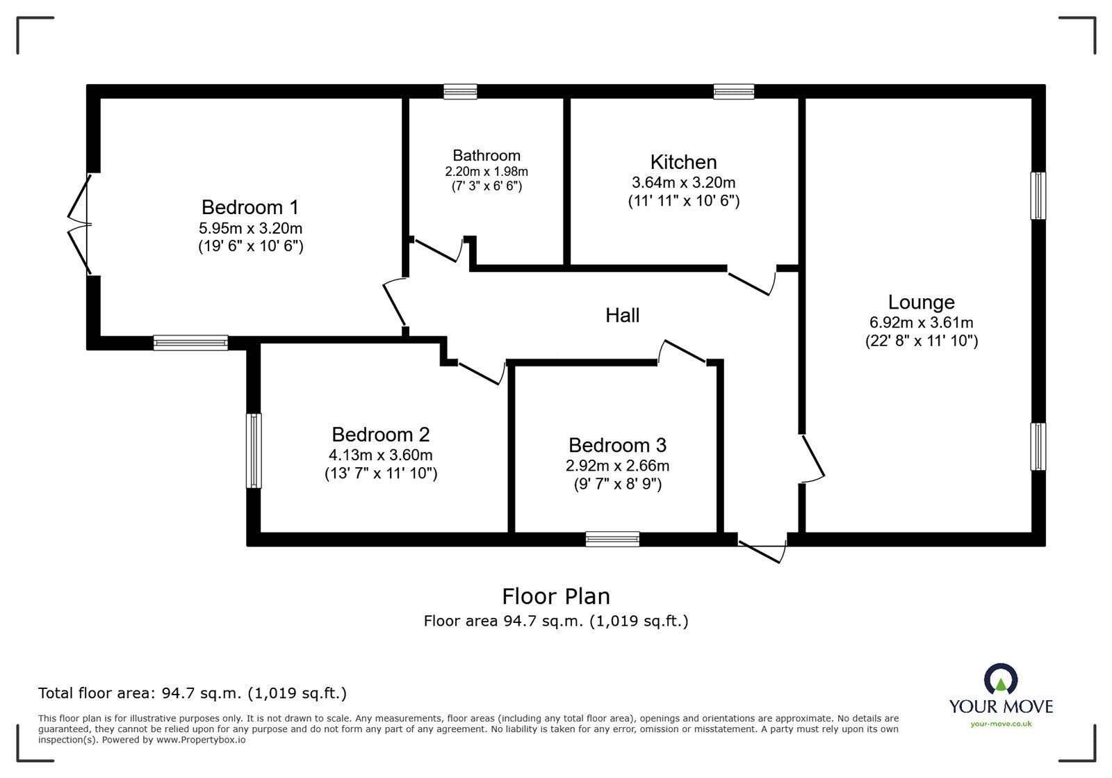 Floorplan of 3 bedroom Detached Bungalow for sale, Gunhills Lane, Armthorpe, South Yorkshire, DN3