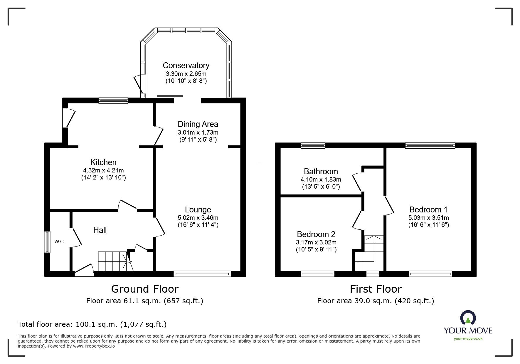 Floorplan of 2 bedroom Semi Detached House for sale, Woodlands Terrace, Edlington, South Yorkshire, DN12