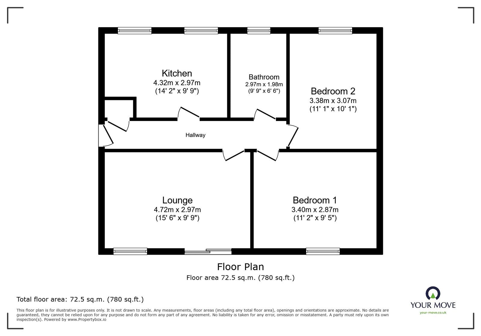 Floorplan of 2 bedroom  Flat for sale, Langsett Court, Doncaster, South Yorkshire, DN4