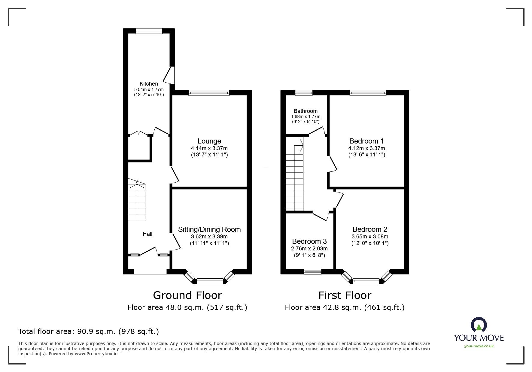 Floorplan of 3 bedroom Mid Terrace House for sale, Carr House Road, Belle Vue, Doncaster, South Yorkshire, DN4