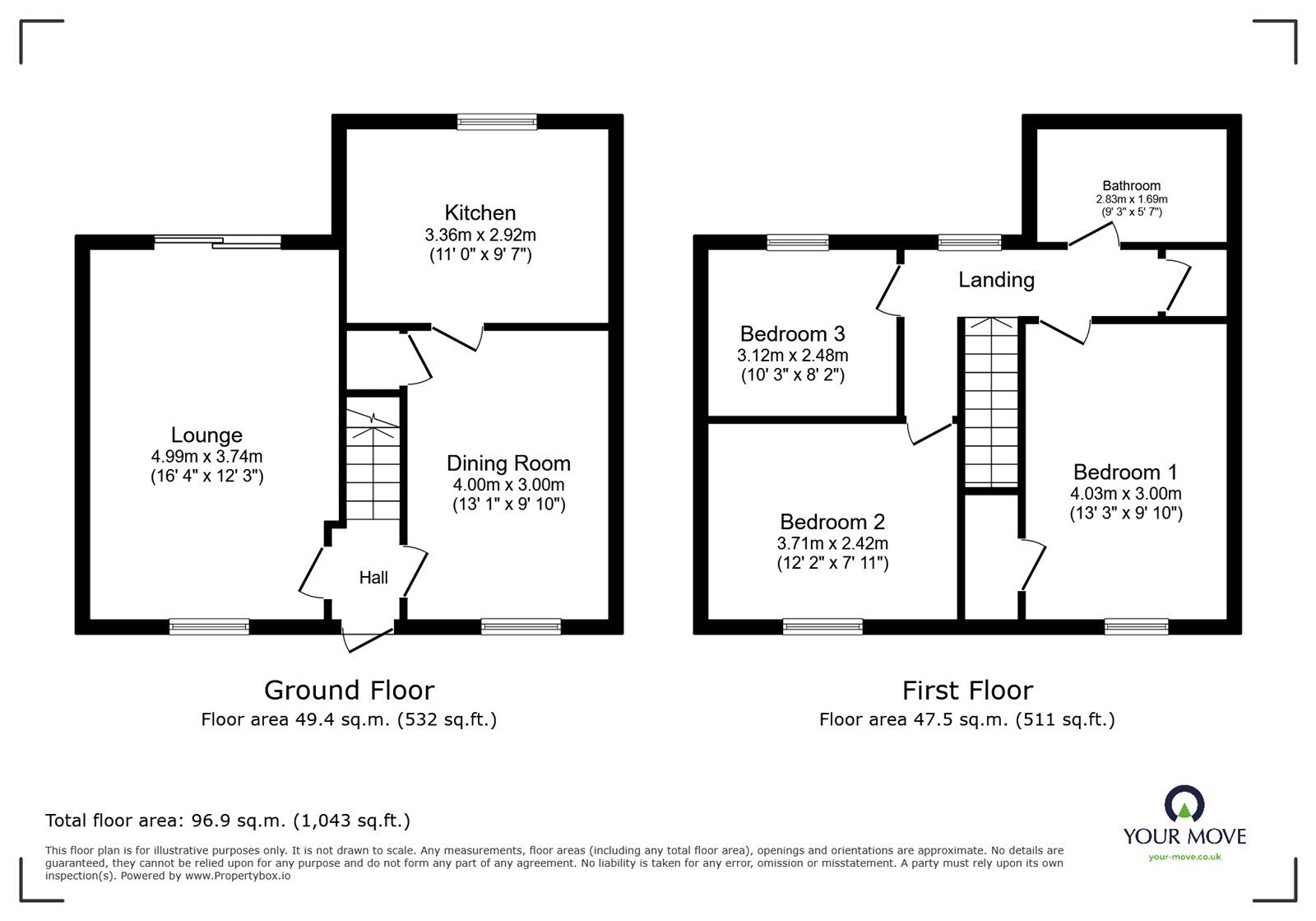 Floorplan of 3 bedroom Mid Terrace House for sale, Wheatley Hall Road, Wheatley, Doncaster, South Yorkshire, DN2