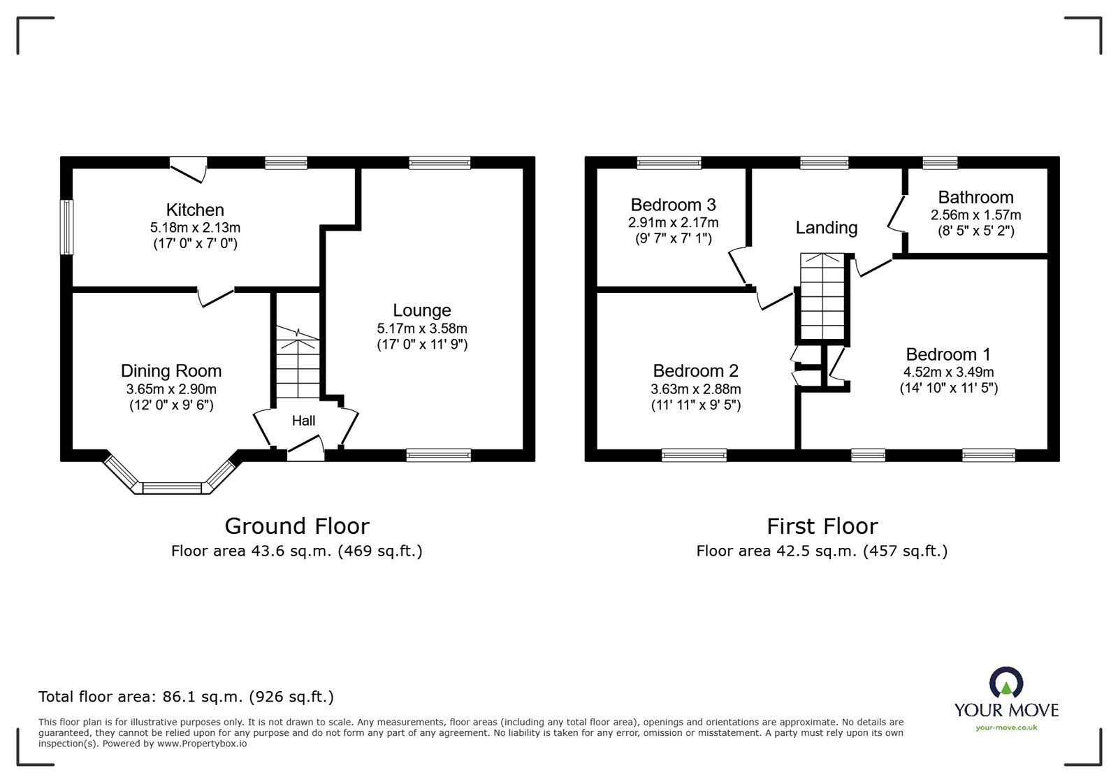 Floorplan of 3 bedroom Semi Detached House for sale, Princes Square, Kirk Sandall, South Yorkshire, DN3