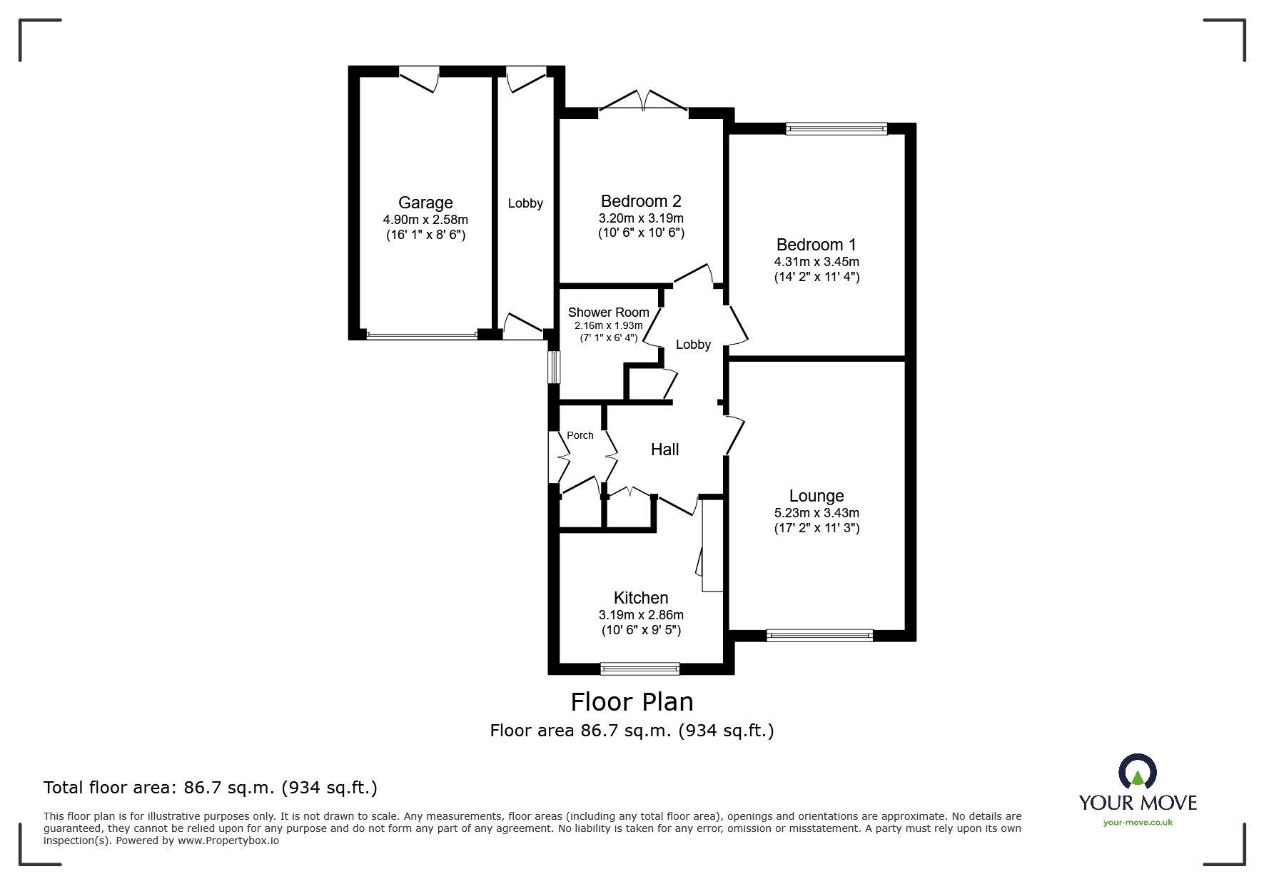 Floorplan of 2 bedroom Semi Detached Bungalow for sale, Rowan Court, Wheatley Hills, Doncaster, South Yorkshire, DN2