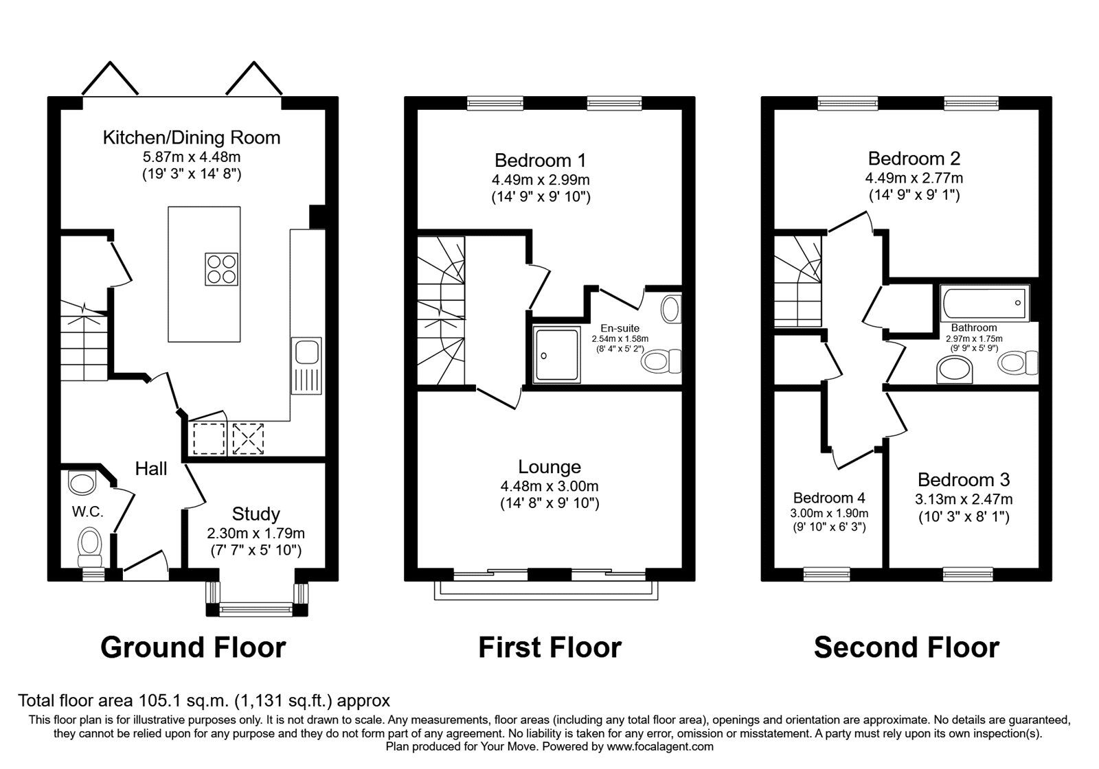 Floorplan of 4 bedroom Mid Terrace House to rent, Sparrow Close, Doncaster, South Yorkshire, DN4