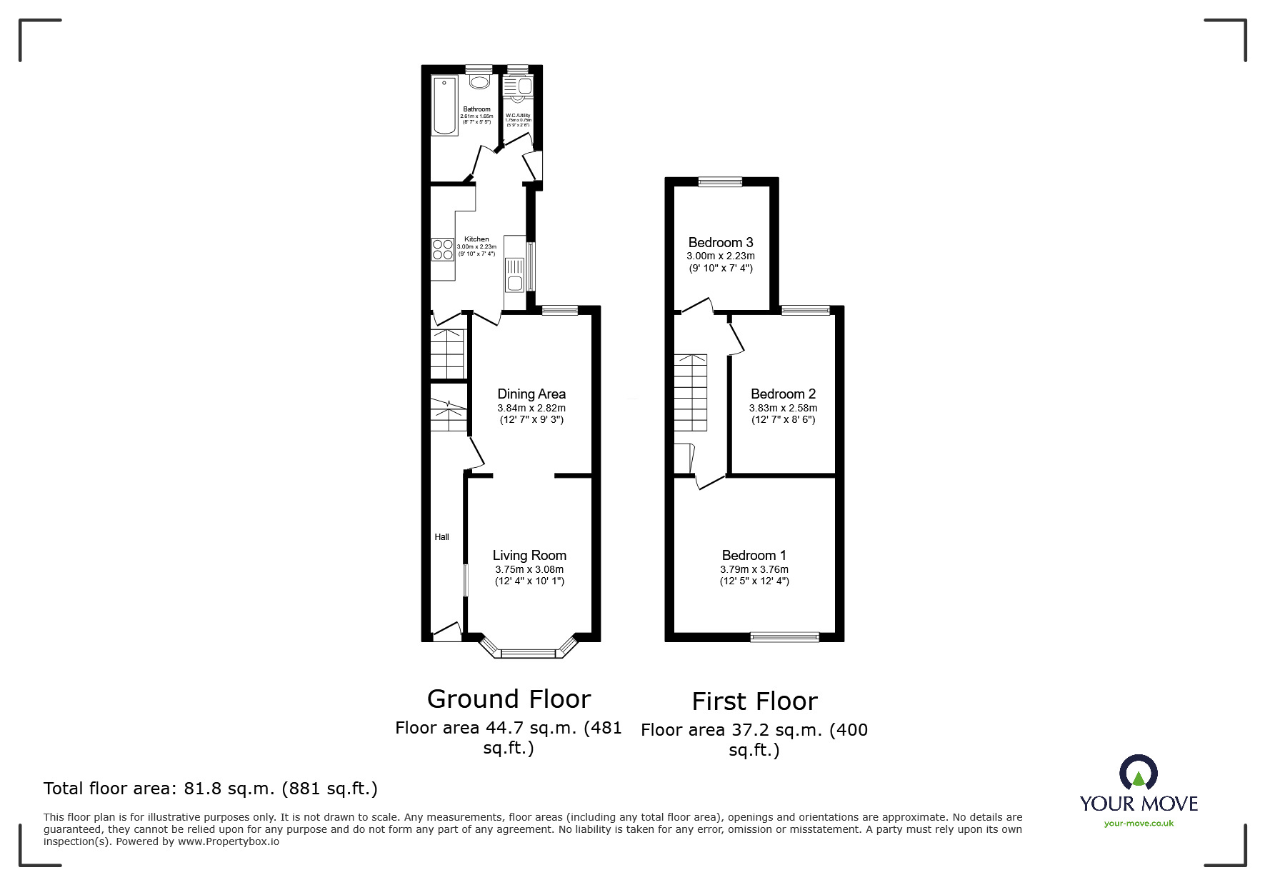 Floorplan of 3 bedroom Mid Terrace House to rent, Jarratt Street, Doncaster, South Yorkshire, DN1
