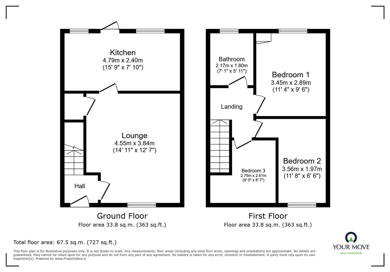 Floorplan of 3 bedroom Mid Terrace House for sale, Asquith Road, Bentley, South Yorkshire, DN5