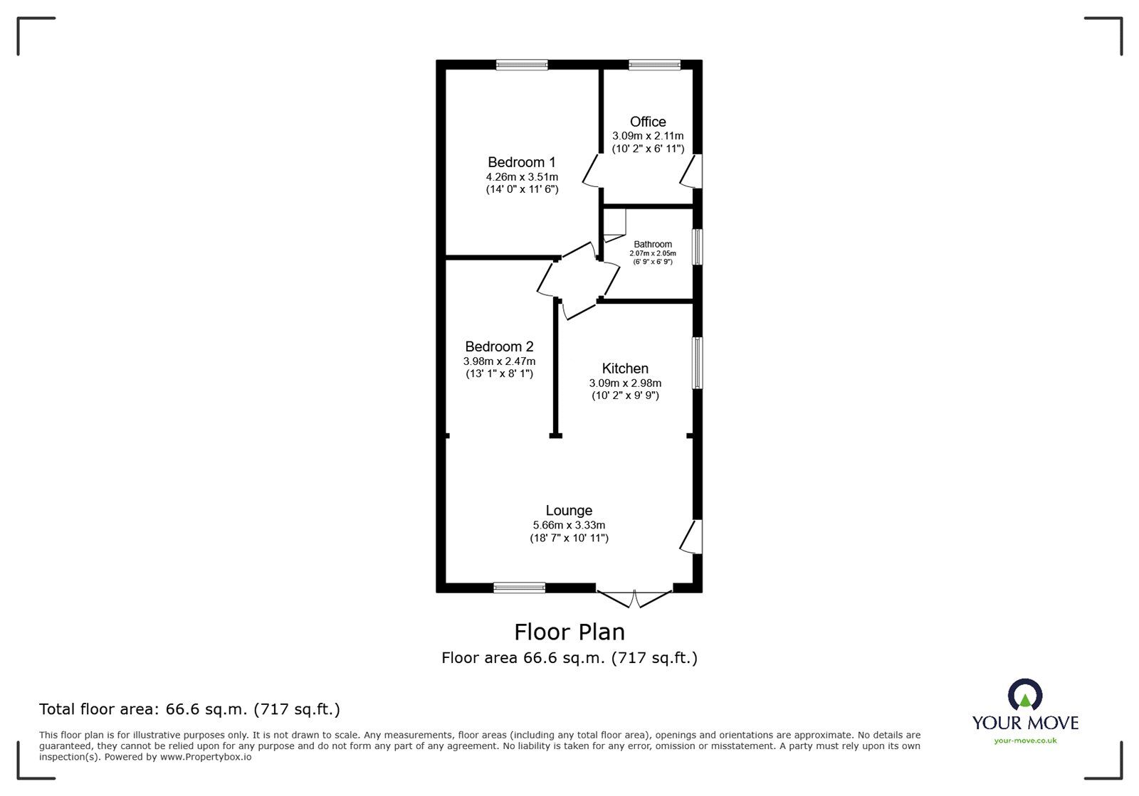 Floorplan of 2 bedroom Semi Detached Bungalow for sale, Far Moor Close, Harlington, Doncaster, DN5