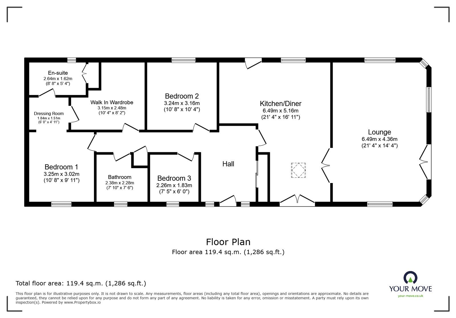 Floorplan of 3 bedroom Detached Bungalow for sale, Woodward, Holme Wood Lane, Doncaster, DN3