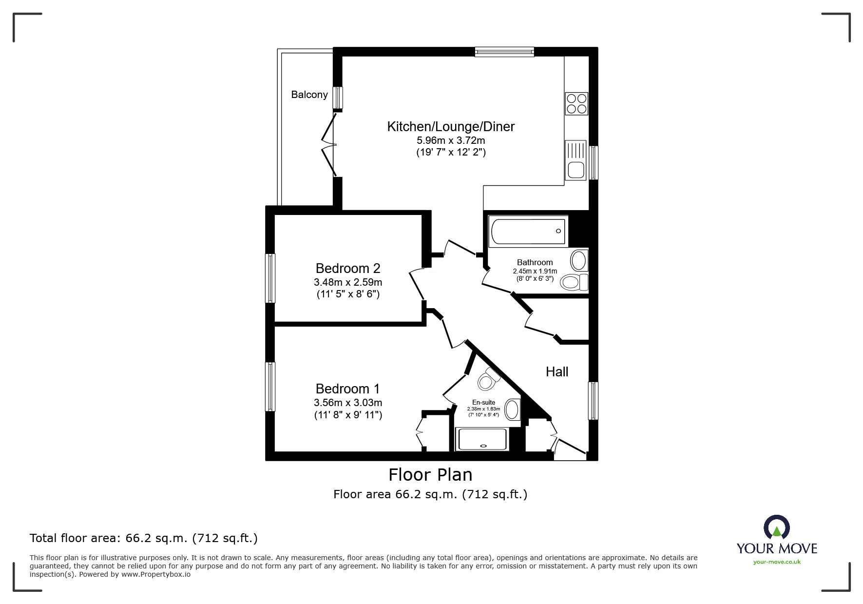 Floorplan of 2 bedroom Flat to rent, Buttermere Crescent, Doncaster, South Yorkshire, DN4