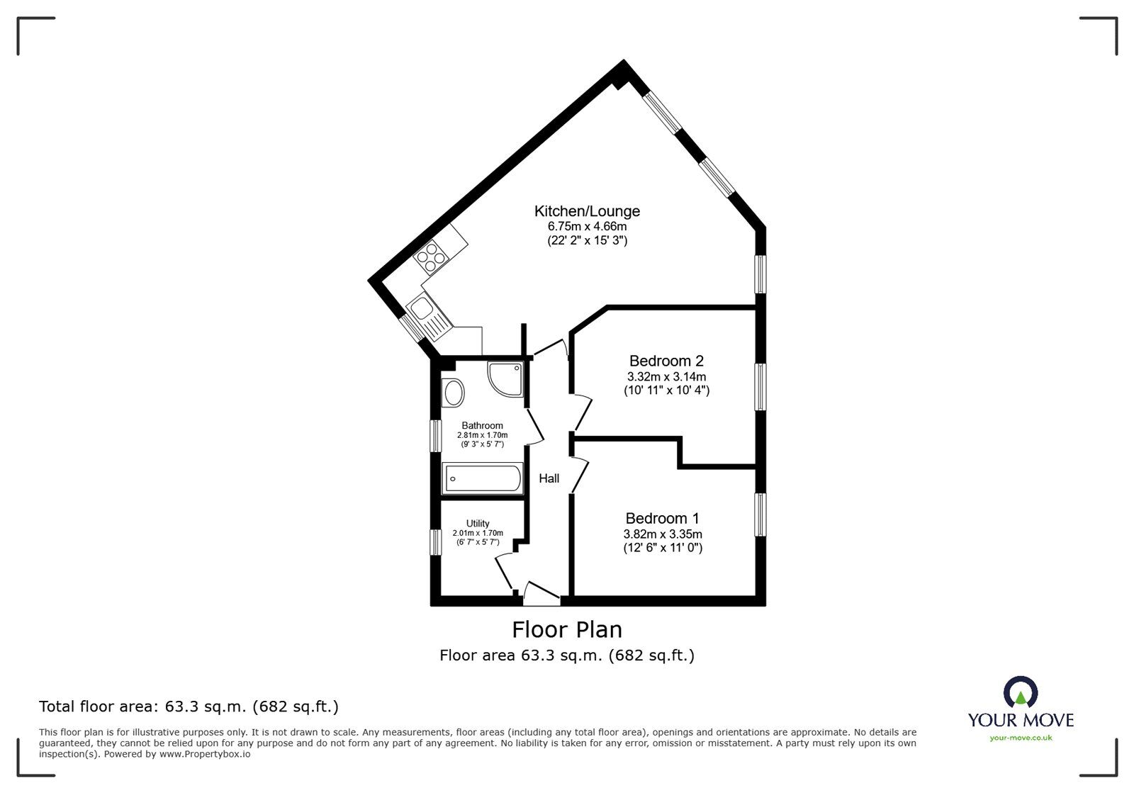 Floorplan of 2 bedroom Flat for sale, Farnley Road, Balby, South Yorkshire, DN4