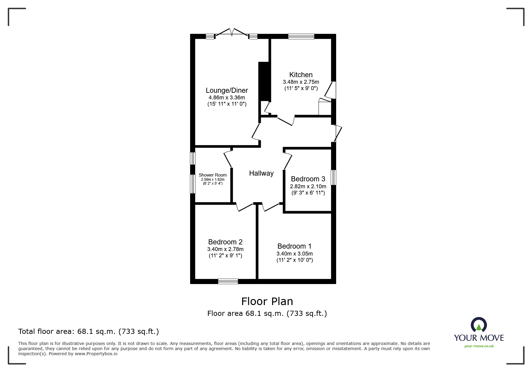 Floorplan of 3 bedroom Detached Bungalow to rent, Chatsworth Close, Aston, South Yorkshire, S26