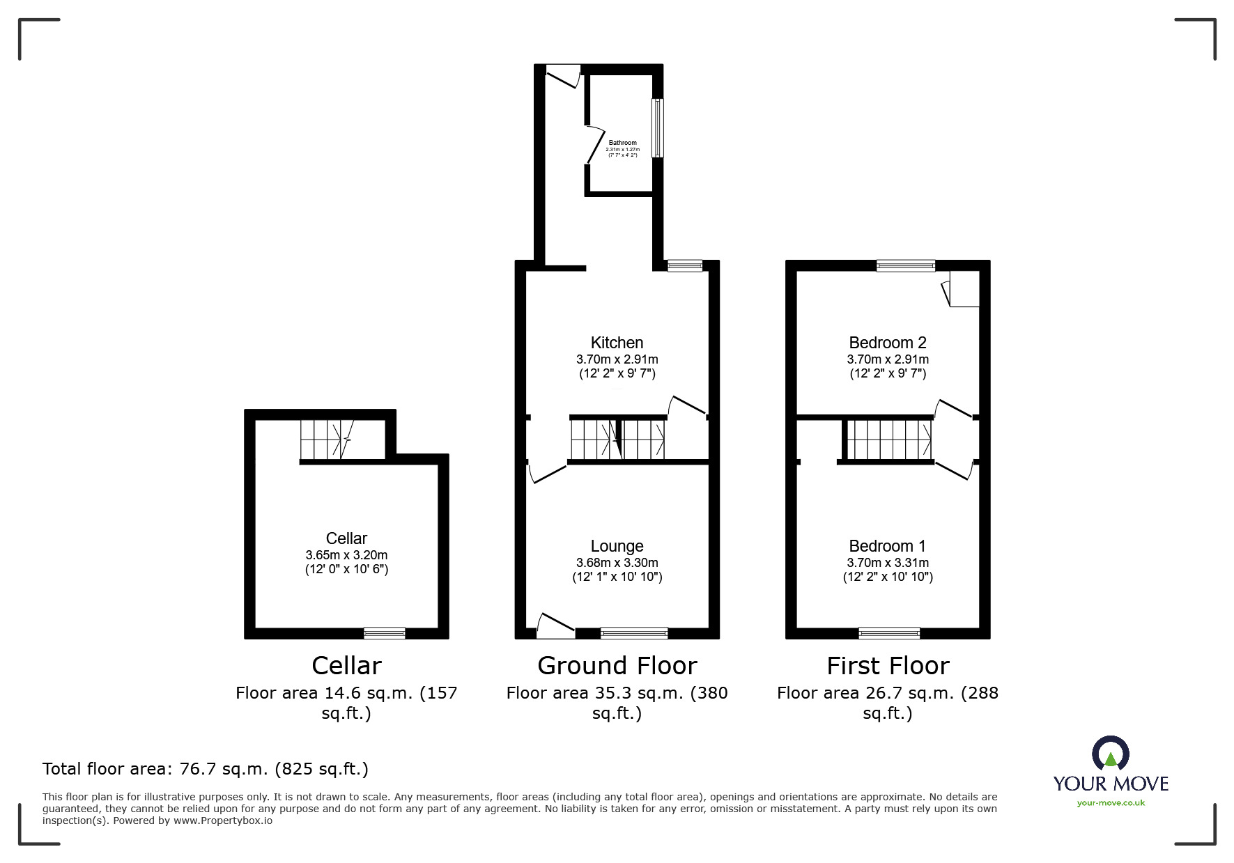 Floorplan of 2 bedroom Mid Terrace House to rent, Park Terrace, Doncaster, South Yorkshire, DN1