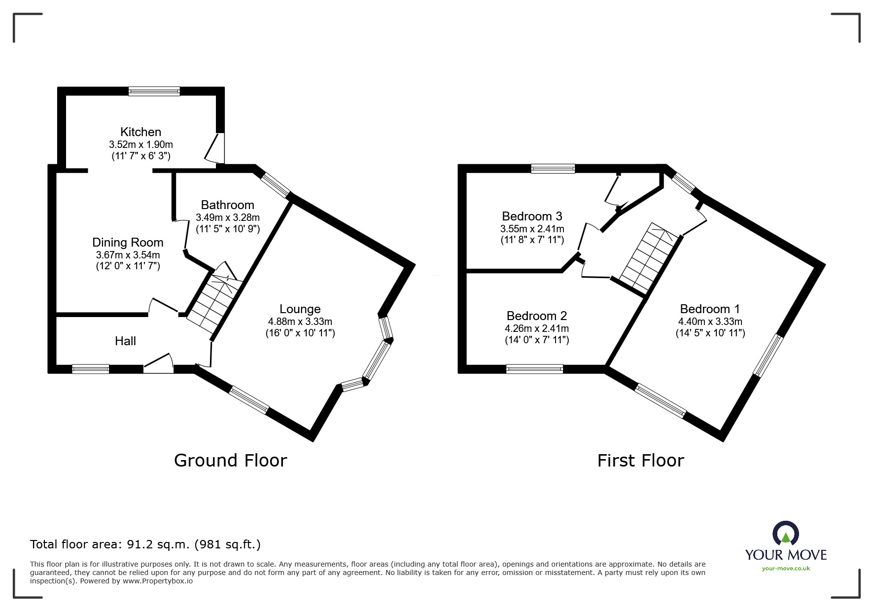 Floorplan of 3 bedroom End Terrace House for sale, Central Drive, Rossington, South Yorkshire, DN11