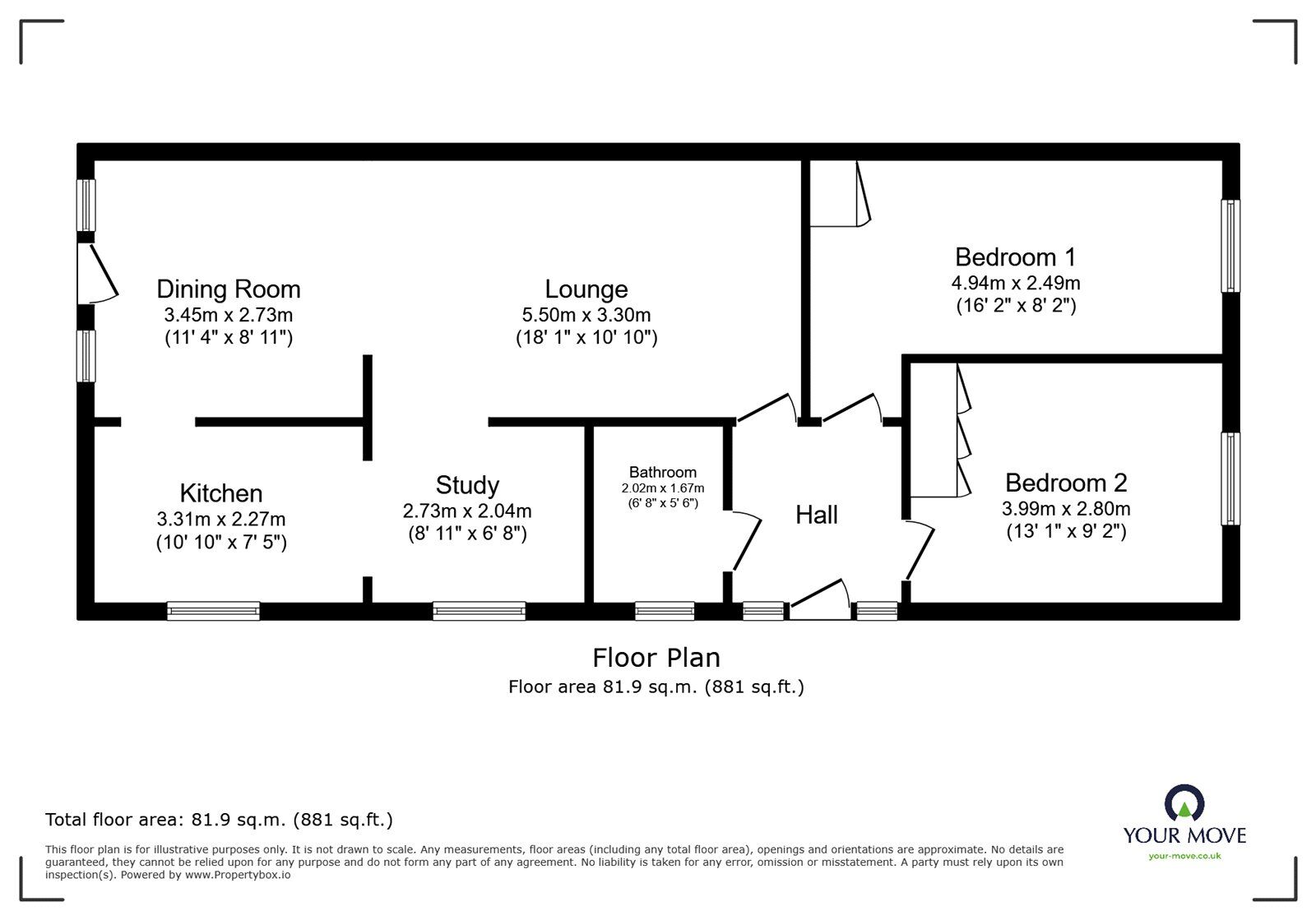 Floorplan of 2 bedroom Semi Detached Bungalow for sale, Hallcroft Drive, Armthorpe, South Yorkshire, DN3