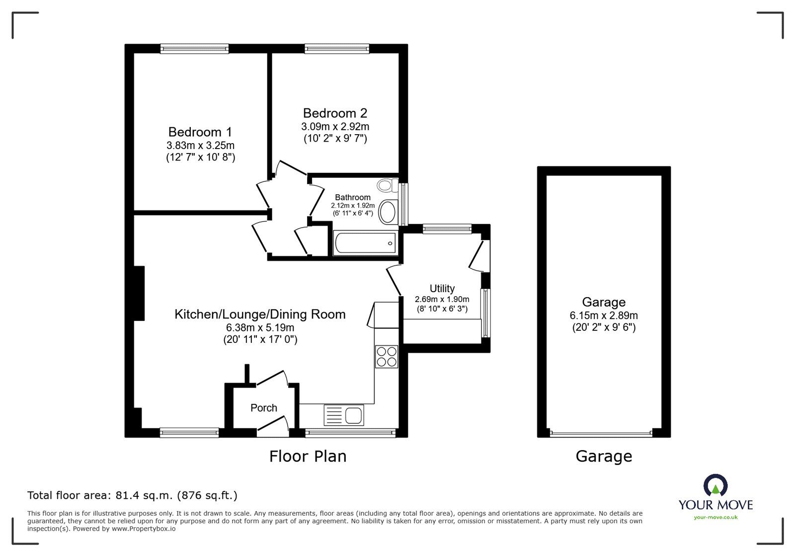 Floorplan of 2 bedroom Semi Detached Bungalow for sale, Park Close, Armthorpe, South Yorkshire, DN3
