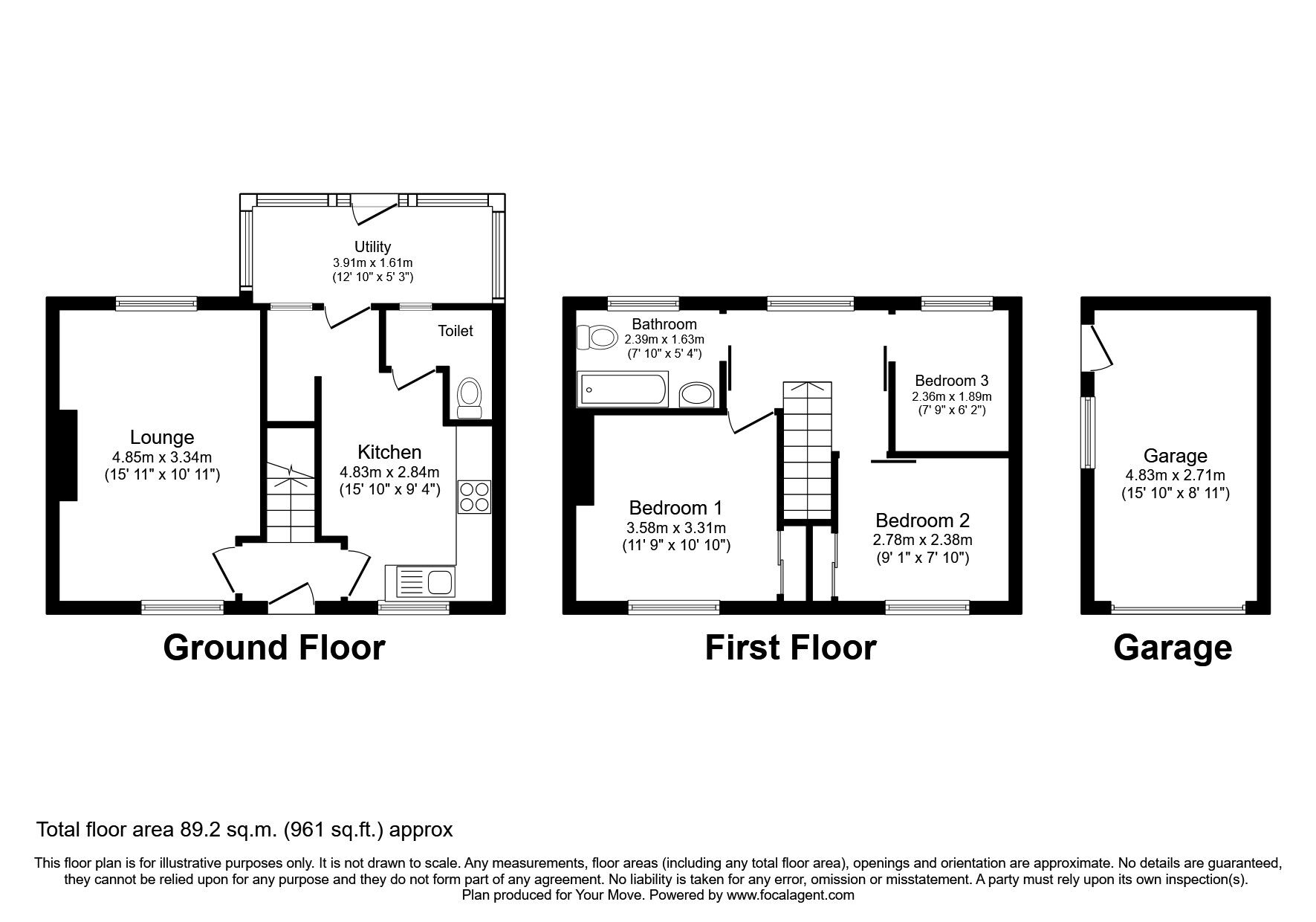 Floorplan of 3 bedroom End Terrace House for sale, Chester Road, Wheatley, Doncaster, South Yorkshire, DN2