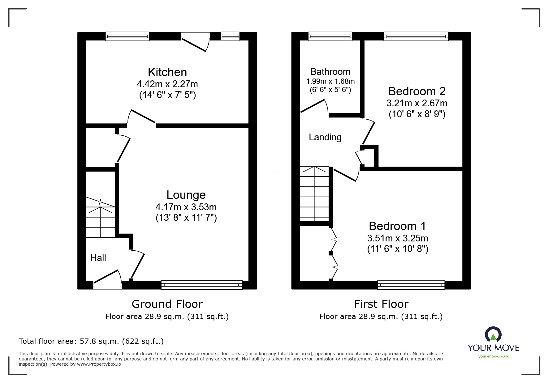 Floorplan of 2 bedroom Semi Detached House for sale, Bowland Close, Bentley, Doncaster, South Yorkshire, DN5