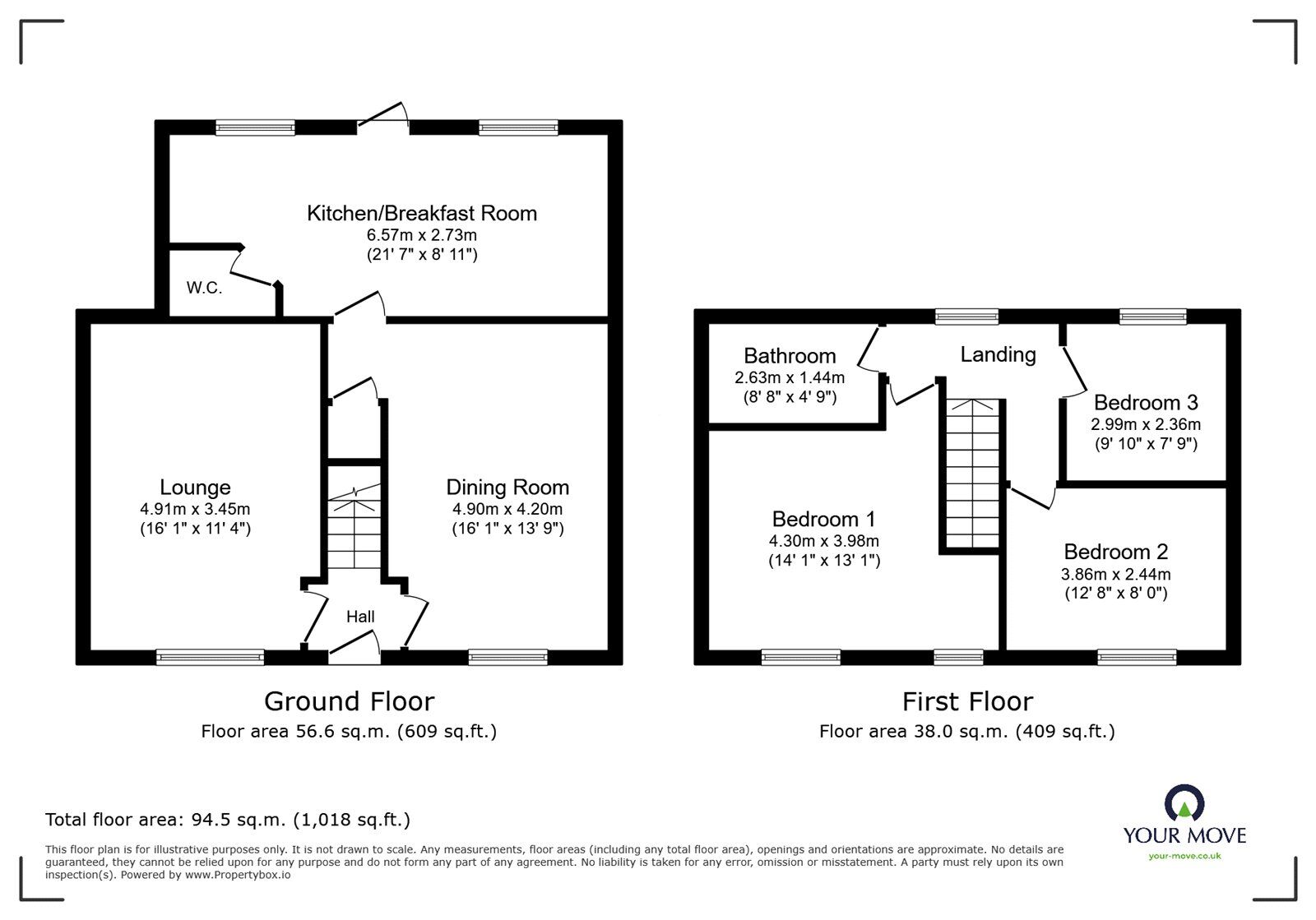 Floorplan of 3 bedroom Mid Terrace House for sale, Grange Lane, New Rossington, South Yorkshire, DN11