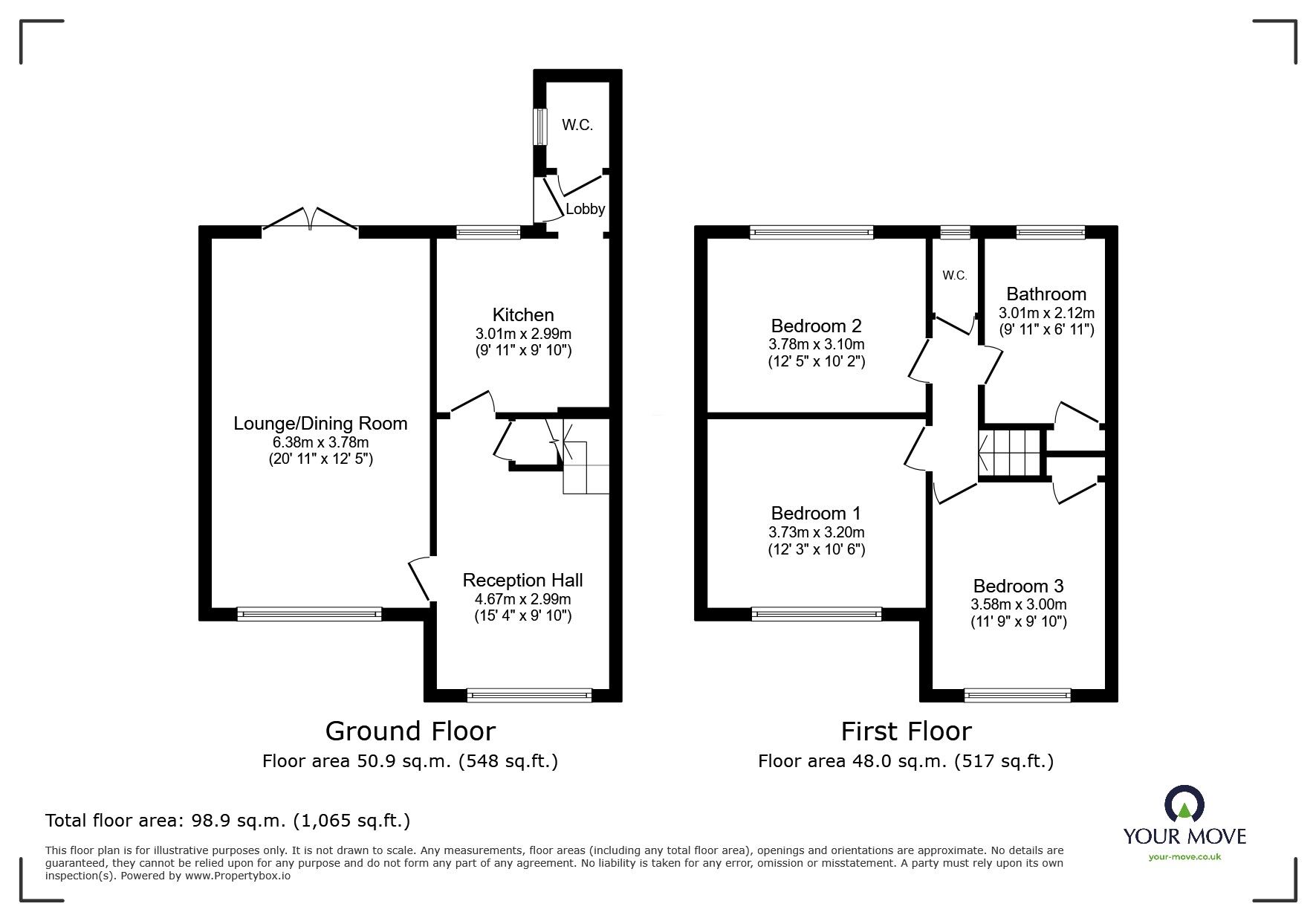 Floorplan of 3 bedroom Mid Terrace House for sale, The Grove, Wheatley Hills, Doncaster, South Yorkshire, DN2